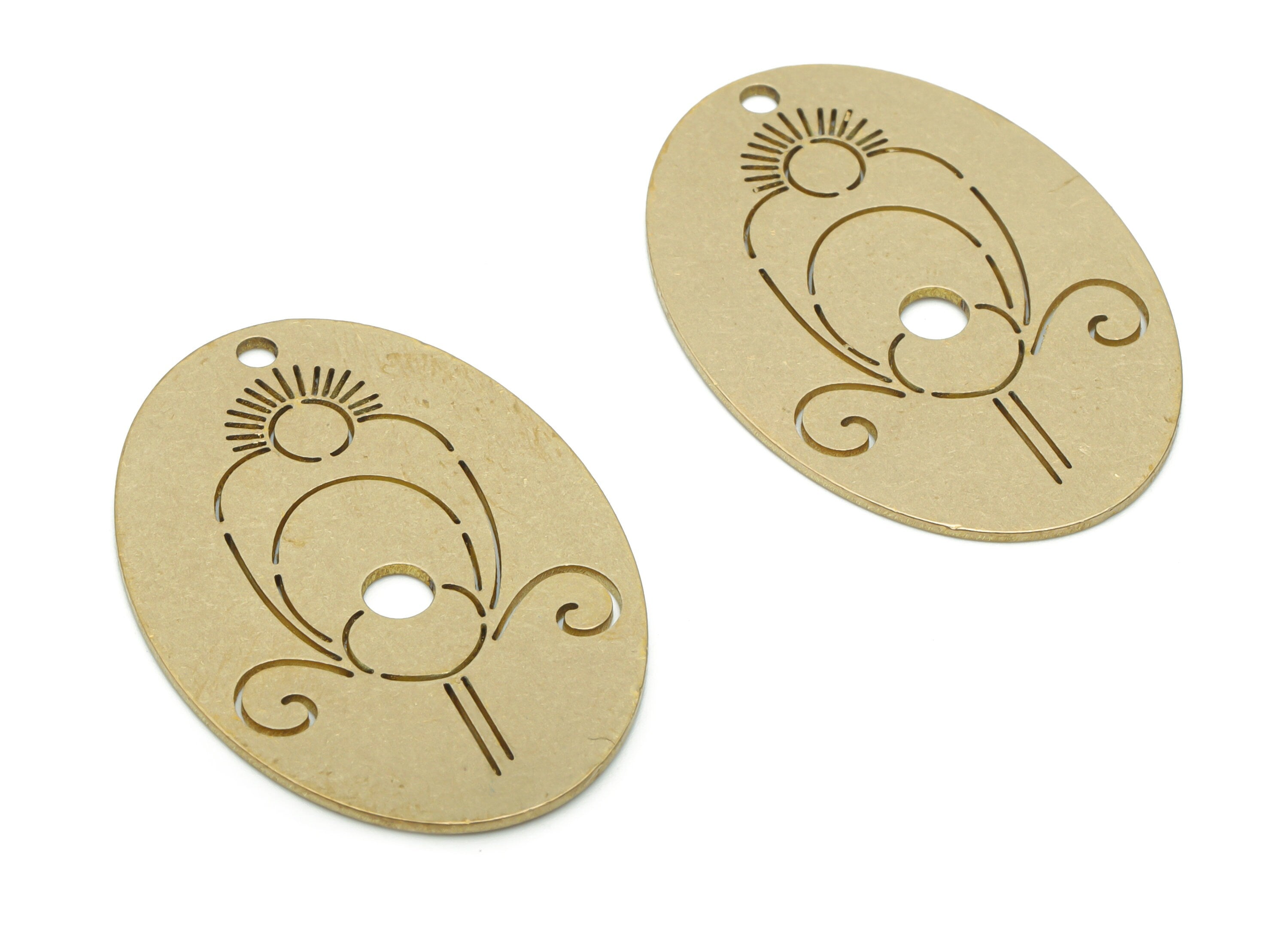 Brass Oval Sun Earring Charms - Raw Brass Oval Flower Moon Pendant - DIY Jewelry Making Supplies - 35.75x24.82x0.78mm - PPA1690 - DOMEDBAZAAR