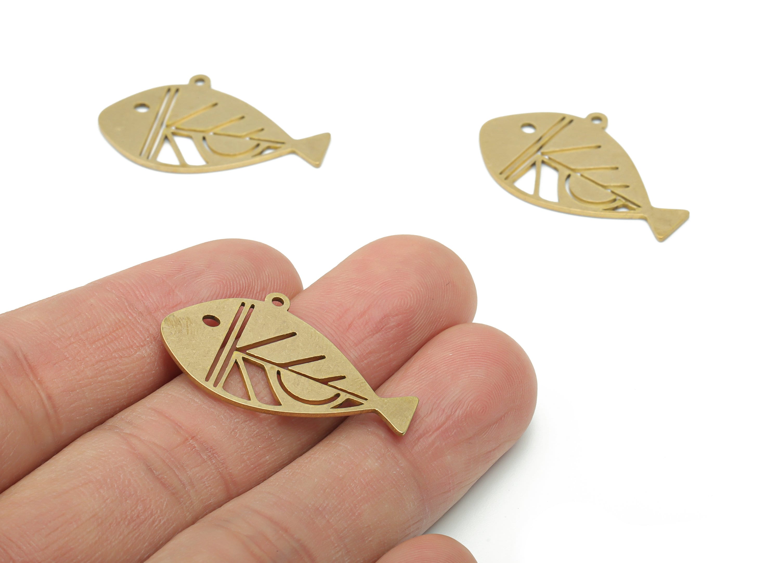Brass Fish Semicircle Earring Charms - Raw Brass Fish Leaf Moon Pendant - DIY Jewelry Making Supplies - 31.77x19.09x0.95mm - PPA1766 - DOMEDBAZAAR