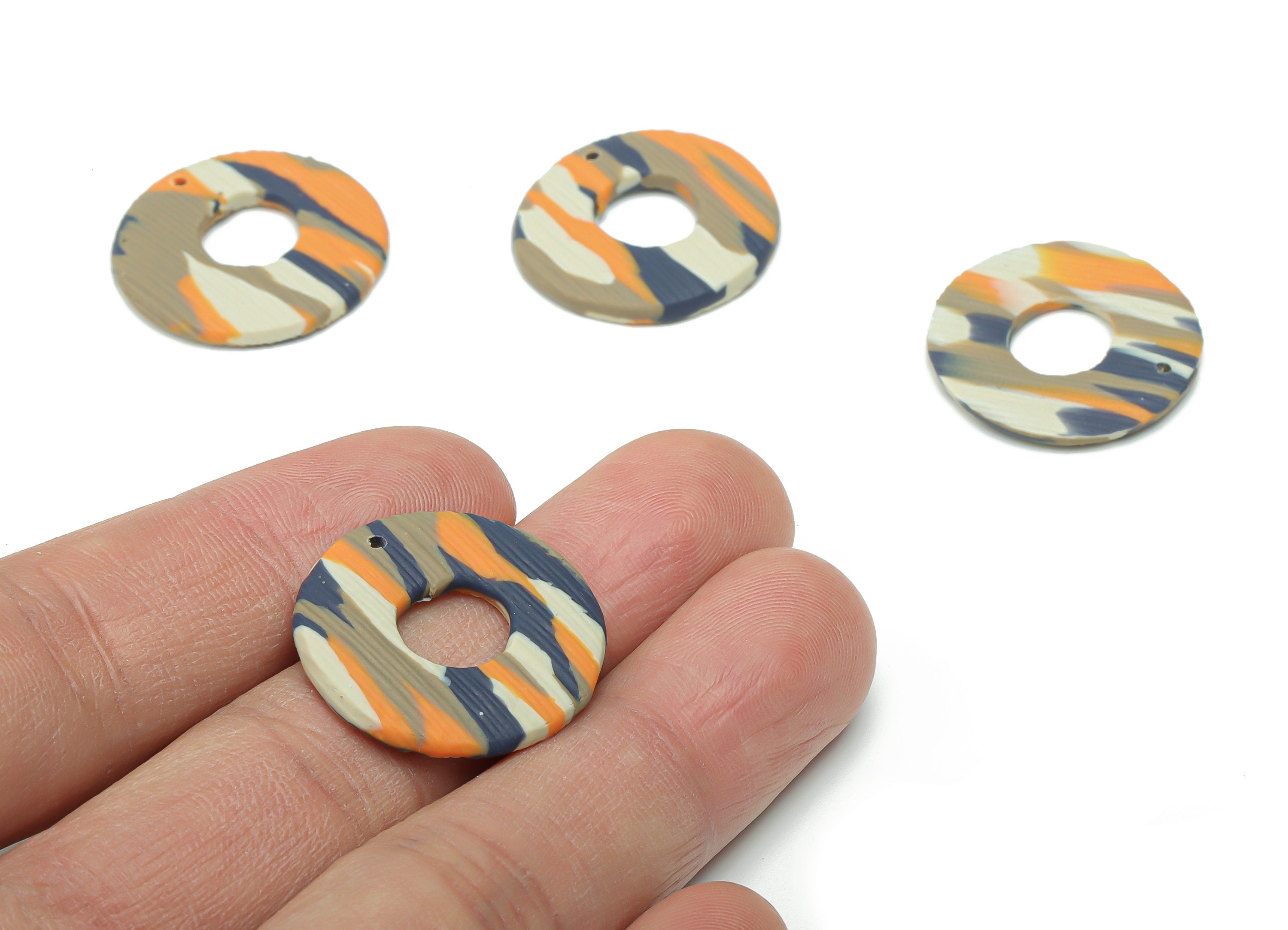 Polymer Clay Round Earring Charms - Polymer Clay Circle Pandant - Jewelry Handmade Making - 23.61x23.61x2.25mm - PC2331 - DOMEDBAZAAR