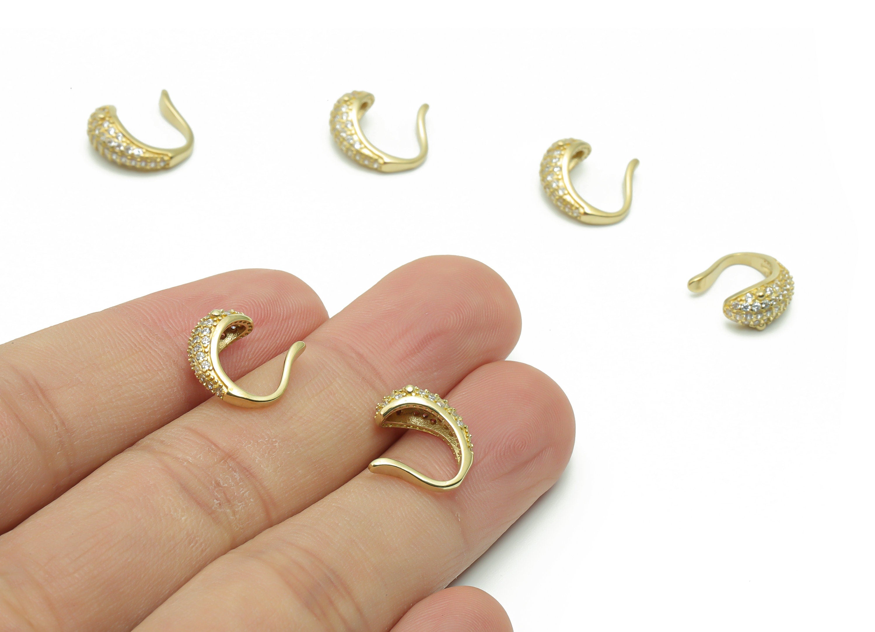 Brass Snake Earring Ear Cuff With Zircons - Raw Brass Earring Ear Cuff - Earrings Finding - Jewellery Supplies - 16.21x15.67x2.25mm -PP4941 - DOMEDBAZAAR