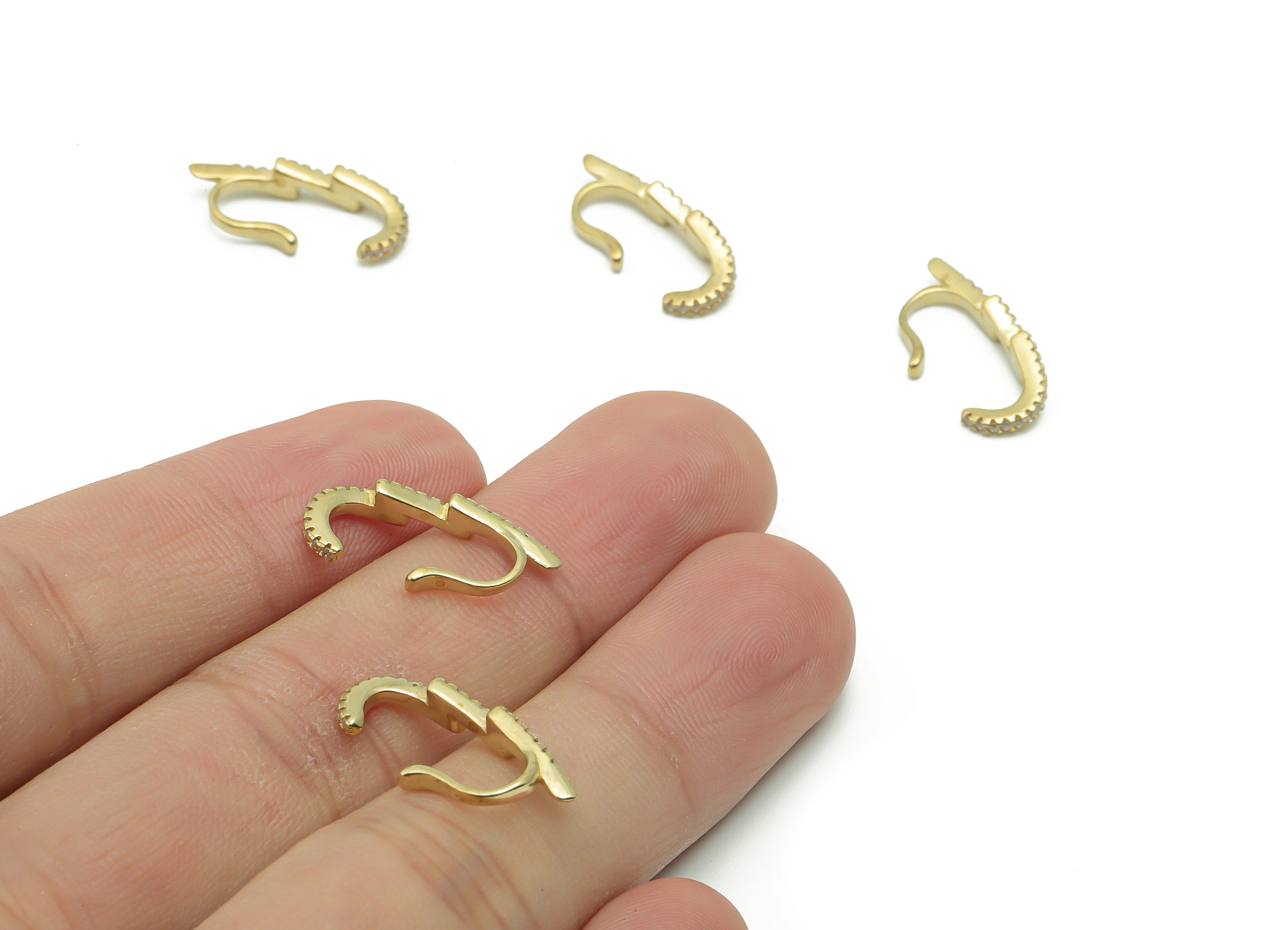 Brass Lightning Earcuff With Zircons - Raw Brass Earring Earcuff  - Earrings Finding - Jewellery Supplies - 19.94x8.39x2.02mm - PP4947 - DOMEDBAZAAR
