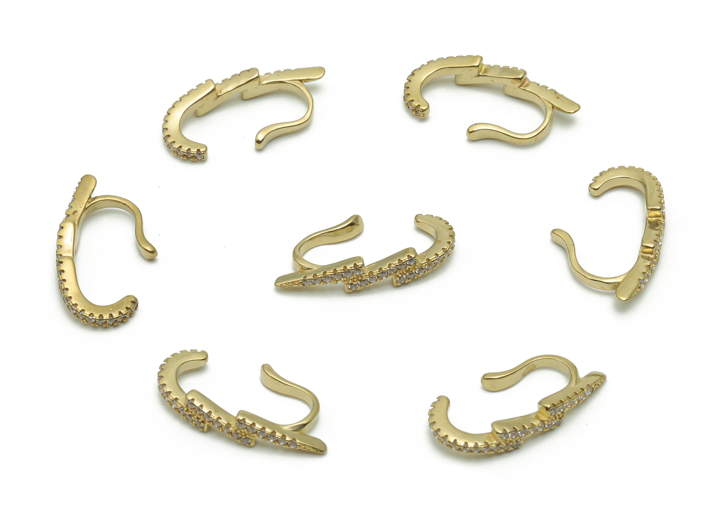 Brass Lightning Earring Earcuff With Zircons - Raw Brass Earring Earcuff - Earrings Finding - Jewellery Supplies - 19.9x9.68x1.98mm - PP4940 - DOMEDBAZAAR