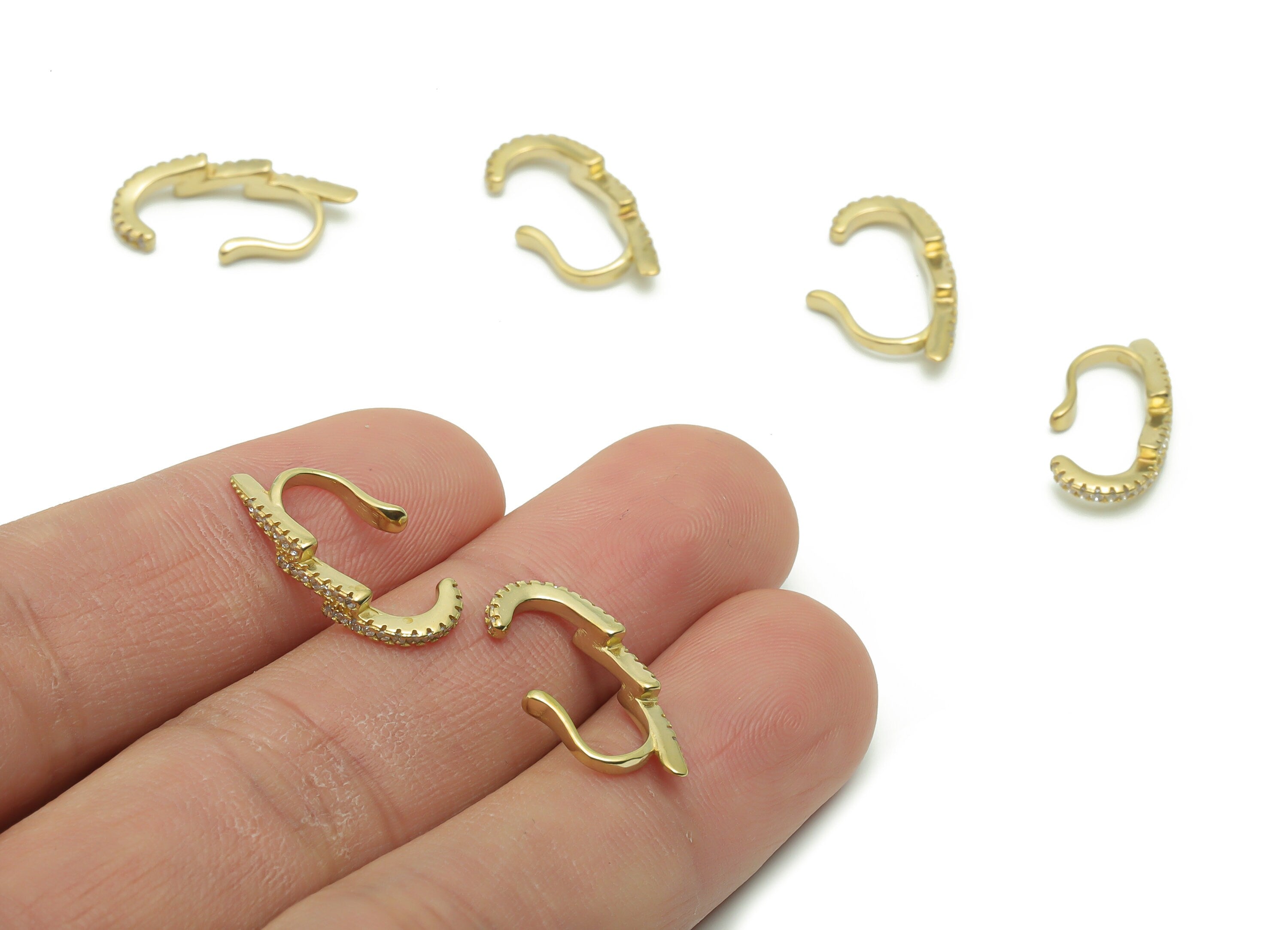 Brass Lightning Earring Earcuff With Zircons - Raw Brass Earring Earcuff - Earrings Finding - Jewellery Supplies - 19.9x9.68x1.98mm - PP4940 - DOMEDBAZAAR