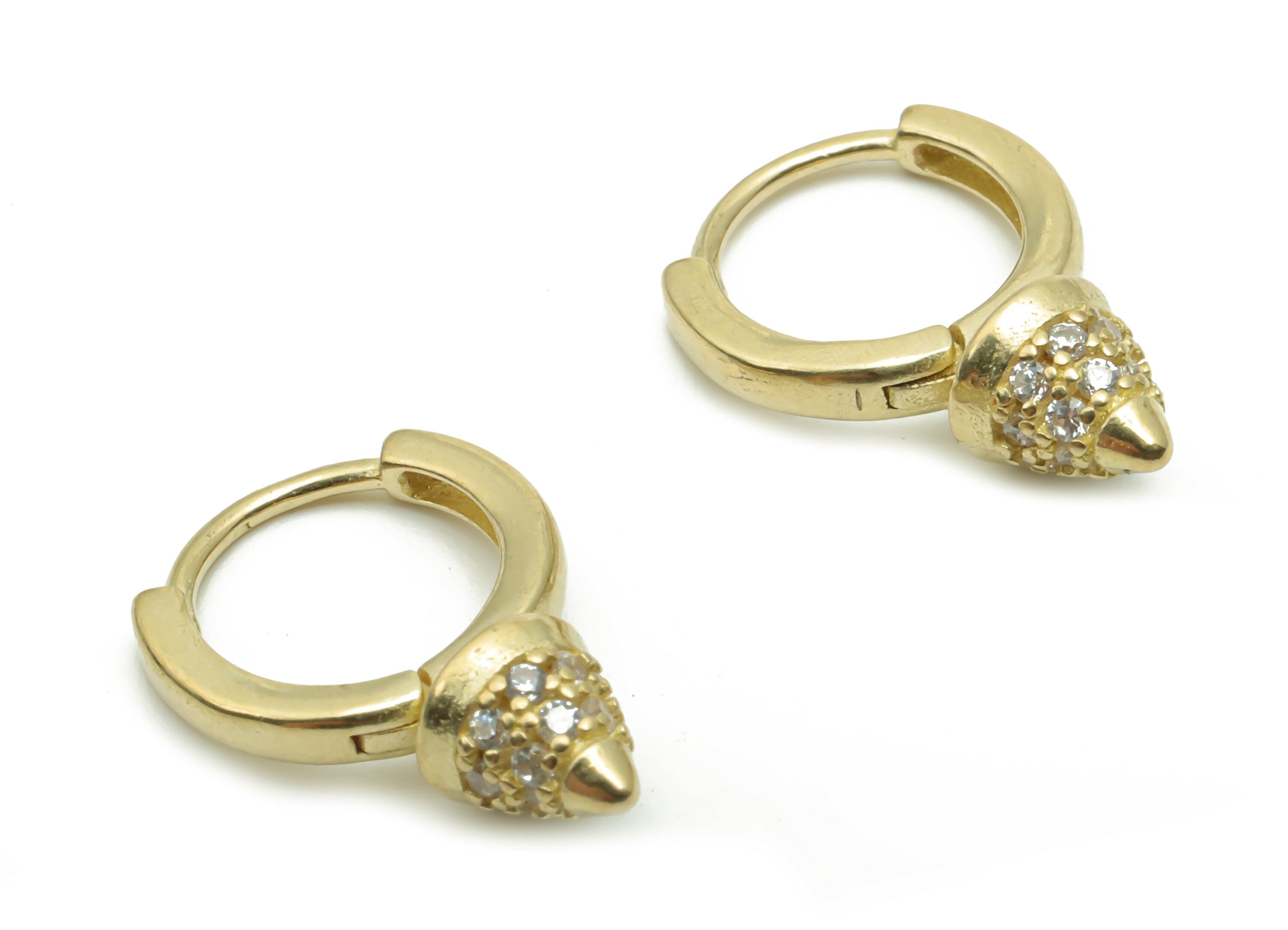 Brass Cone Round Hoop Earrings With Zircons - Brass Zircon Clap Earring – Earring Findings - Jewelry Supplies - 17.04x11.63x5.54mm - PP4967 - DOMEDBAZAAR