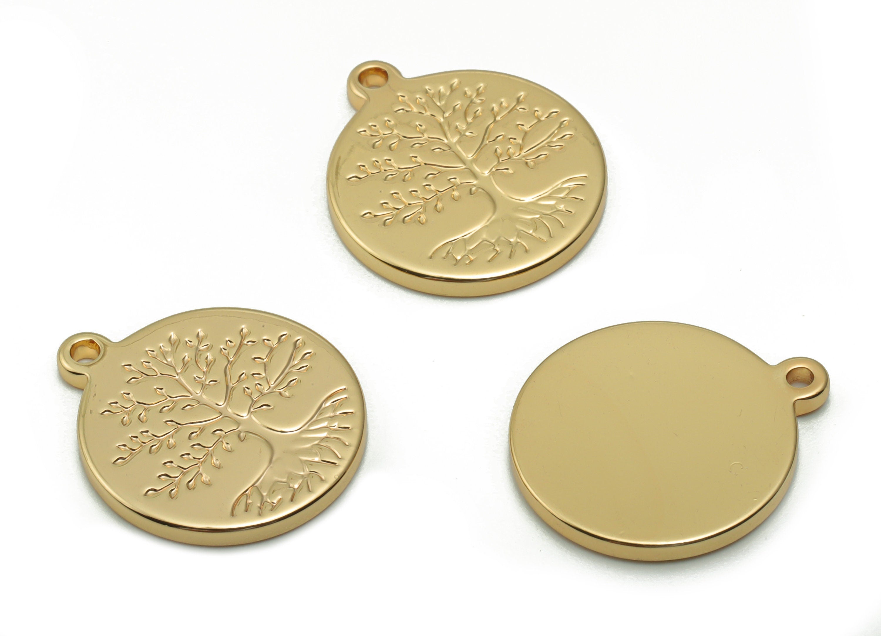 Brass Round Tree Root Earring Charms - Gold Circle Tree Root Pendant - 18K Real Gold Plated Brass - 17.45x15.1x1.59mm - RGP4204 - DOMEDBAZAAR