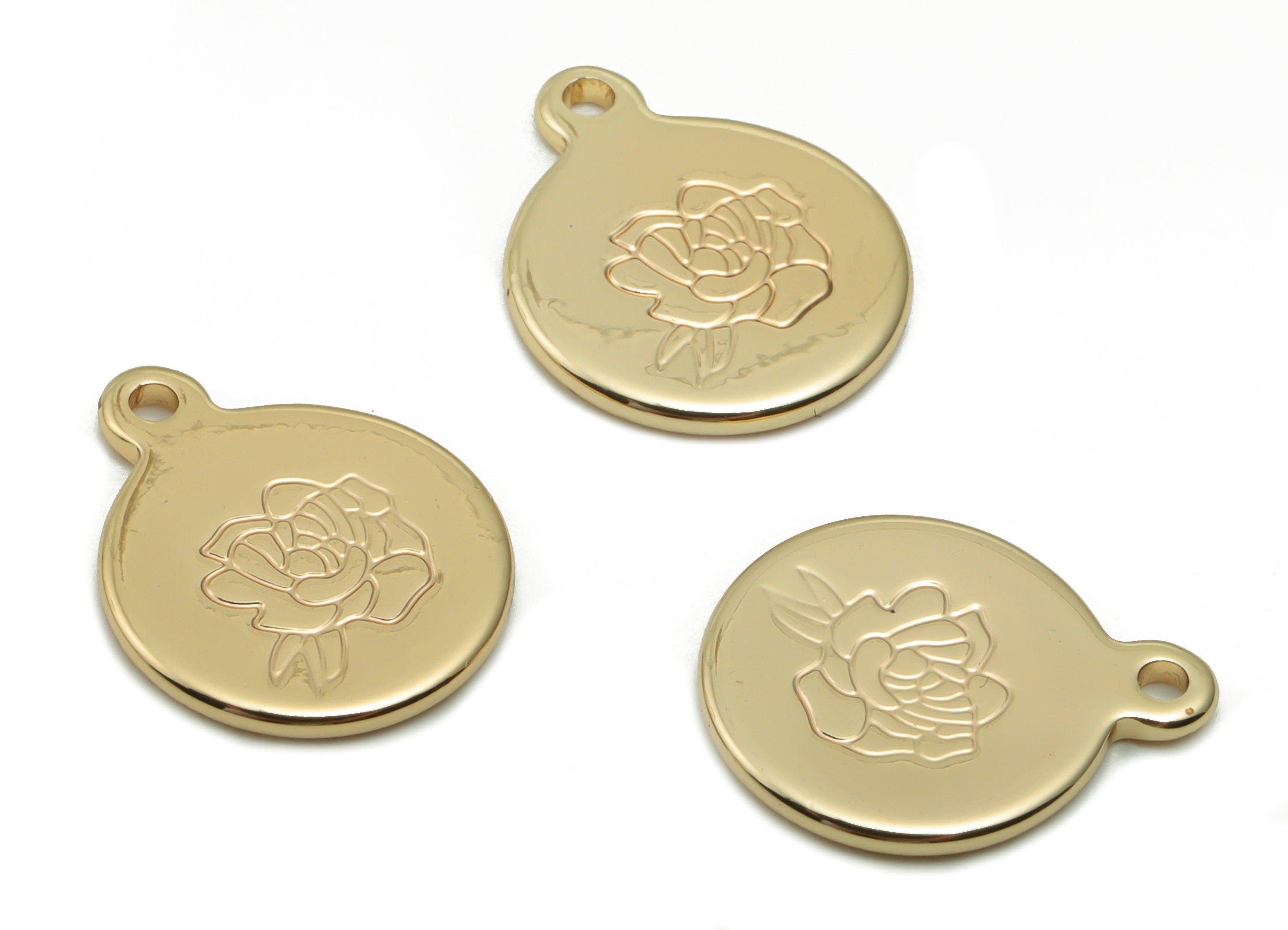 Brass Mini Round Lotus Earring Charms - Gold Flower Engraved Pendant - 18K Real Gold Plated Brass - 14.94x12.03x1.22mm - RGP4203 - DOMEDBAZAAR