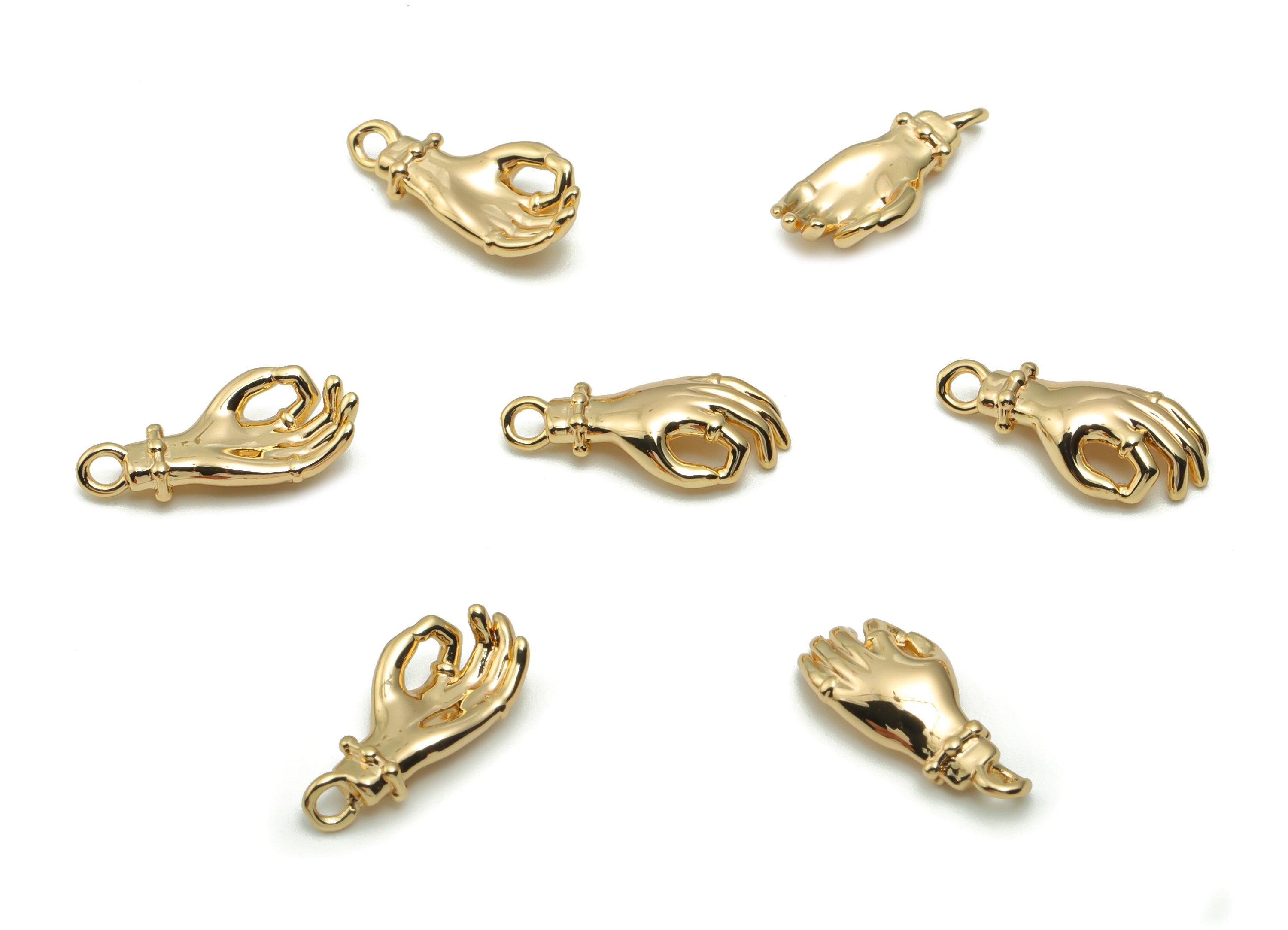 Brass Hand Sign Earring Charms - Gold Hand OK Pendant - 18K Real Gold Plated Brass - Jewelry Making Supplies - 15.74x7.1x2.81mm - RGP4175 - DOMEDBAZAAR