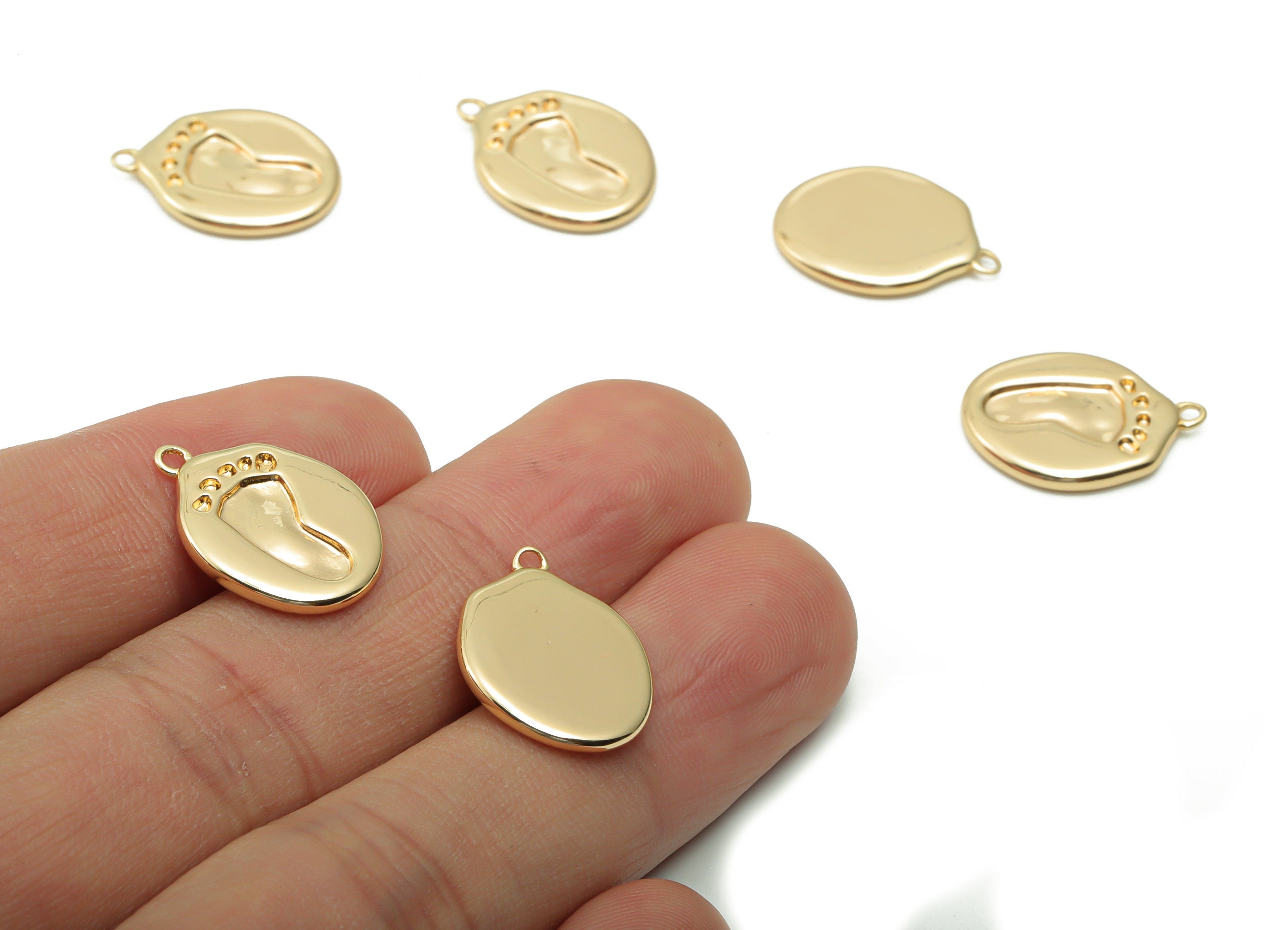 Brass Round Footprint Earring Charms - Gold Circle Footprint Pendant - 18K Real Gold Plated Brass - 18.41x13.76x1.84mm - RGP4199 - DOMEDBAZAAR