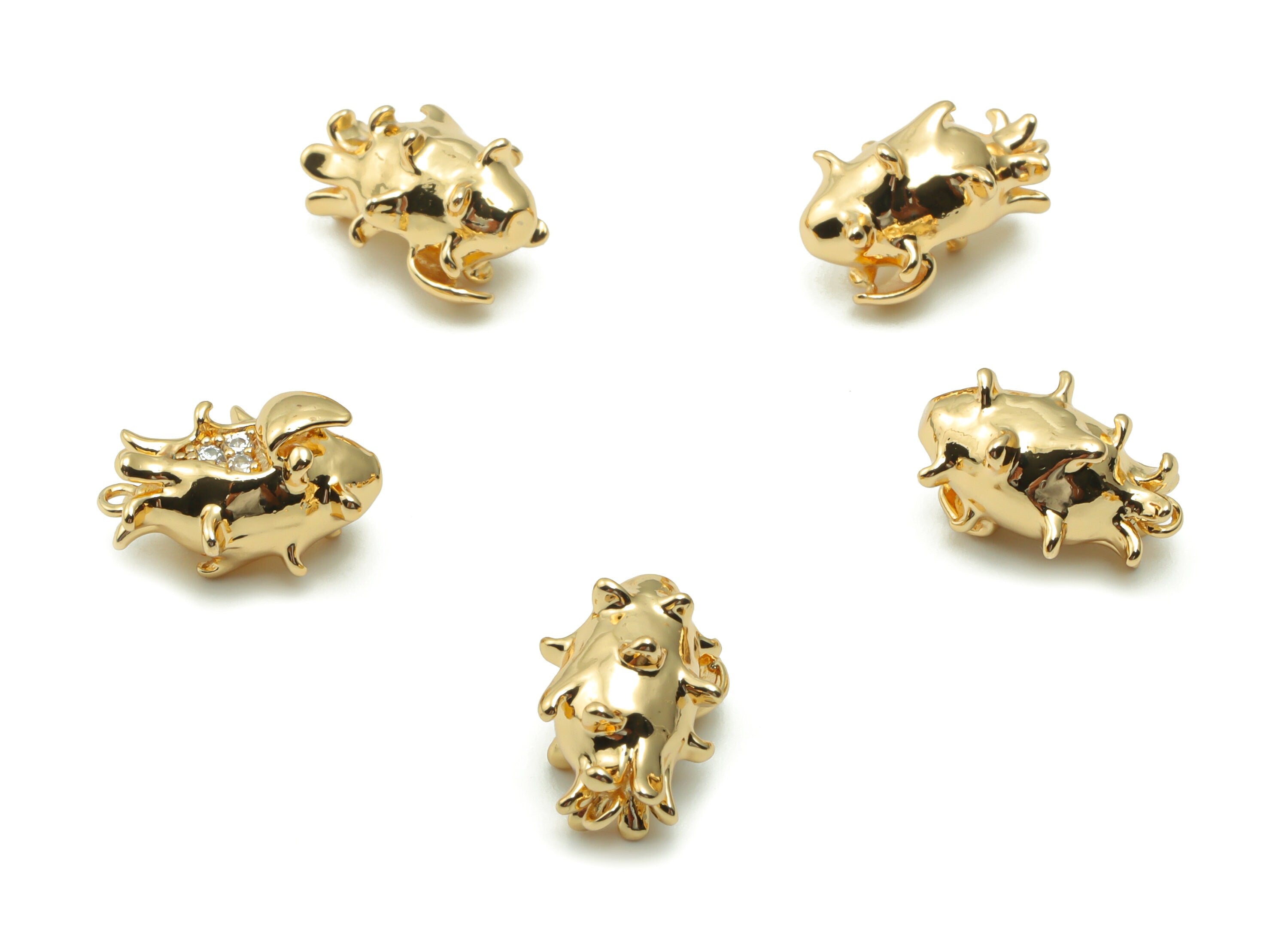 Brass Pitaya Earring Charms With Zircons - Gold Pitaya Pendant - 18K Real Gold Plated Brass - Jewelry Supplies - 13.01x8.36x7.45mm - RGP4190 - DOMEDBAZAAR