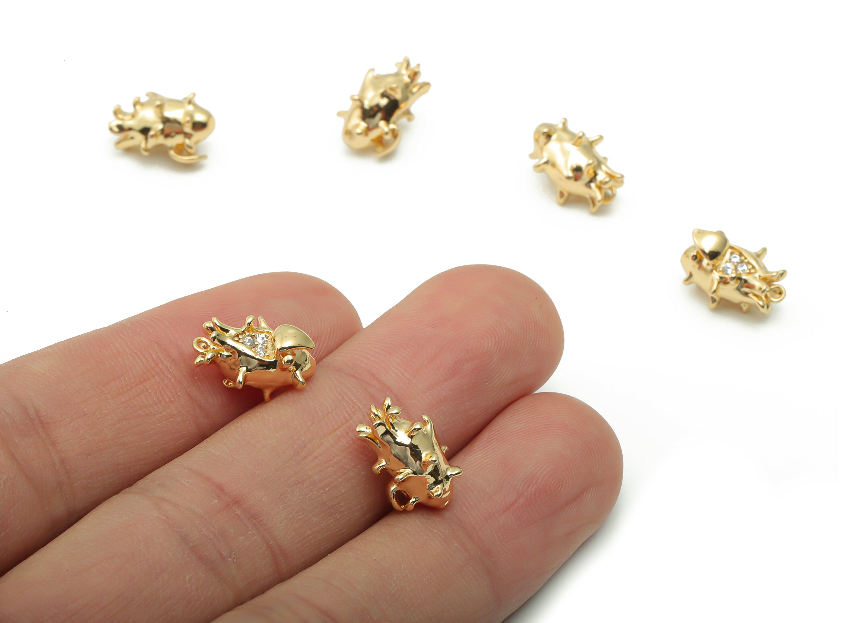 Brass Pitaya Earring Charms With Zircons - Gold Pitaya Pendant - 18K Real Gold Plated Brass - Jewelry Supplies - 13.01x8.36x7.45mm - RGP4190 - DOMEDBAZAAR