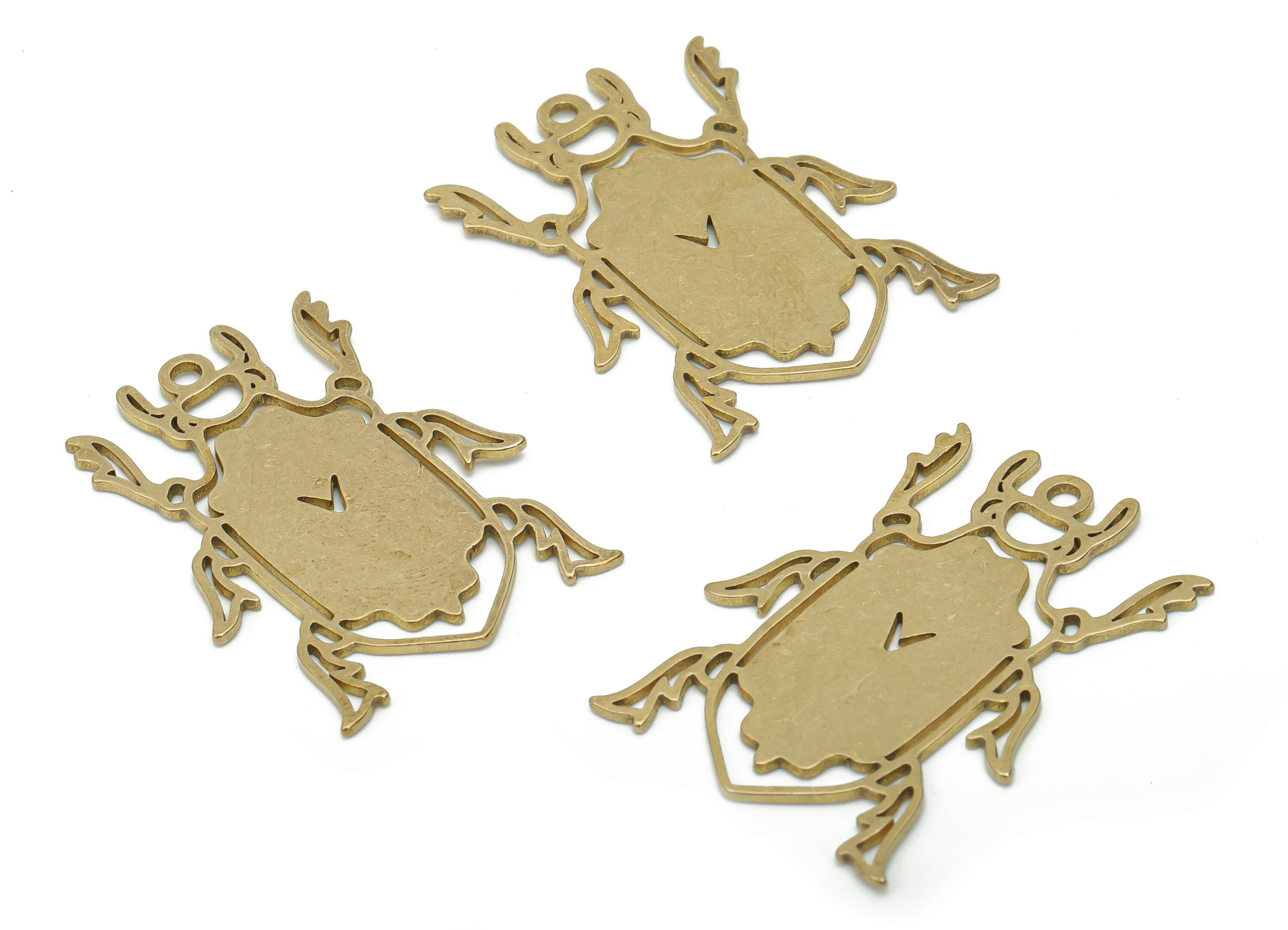 Brass Beetle Earring Charms - Raw Brass Insects Pendant - DIY Jewelry Making Supplies - 34.6x25.35x1.02mm - PPA1547 - DOMEDBAZAAR