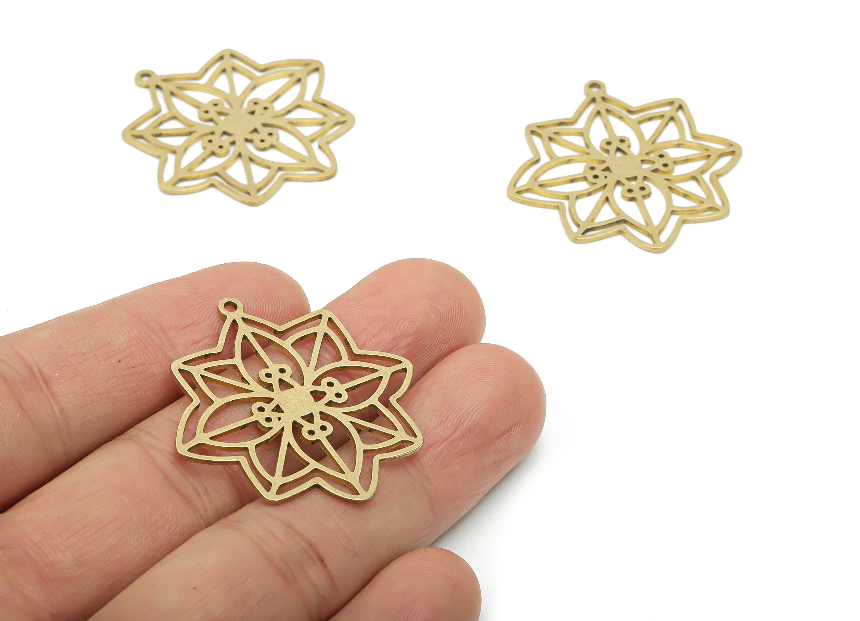 Brass Flower Earring Charms - Raw Brass Flower Pendant - DIY Jewelry Making Supplies - 35.74x33.32x0.84mm - PPA1771 - DOMEDBAZAAR