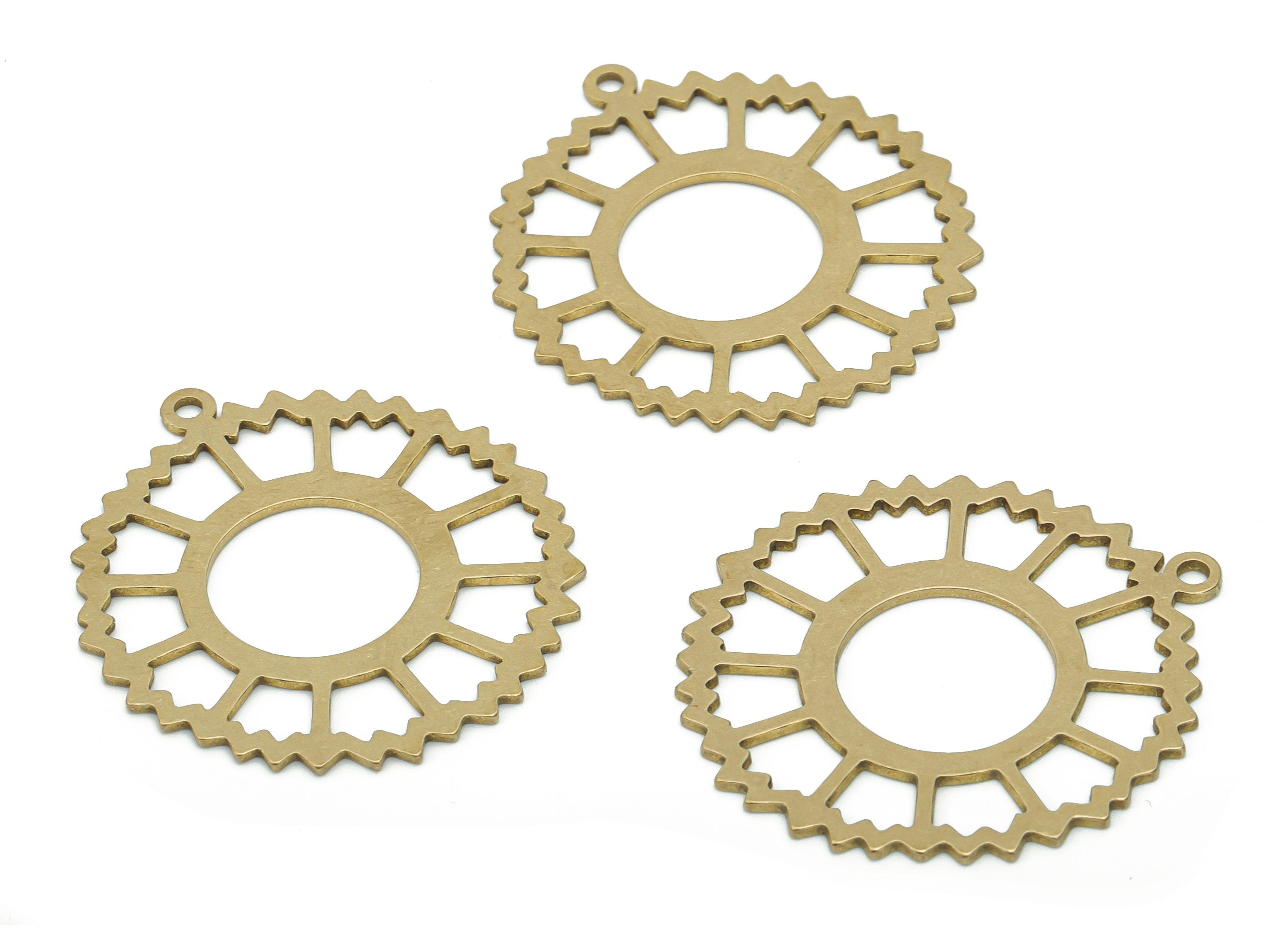 Brass Sun Flower Earring Charms - Raw Brass Flower Sun Pendant - DIY Jewelry Making Supplies - 34.69x31.35x0.85mm - PPA1786 - DOMEDBAZAAR