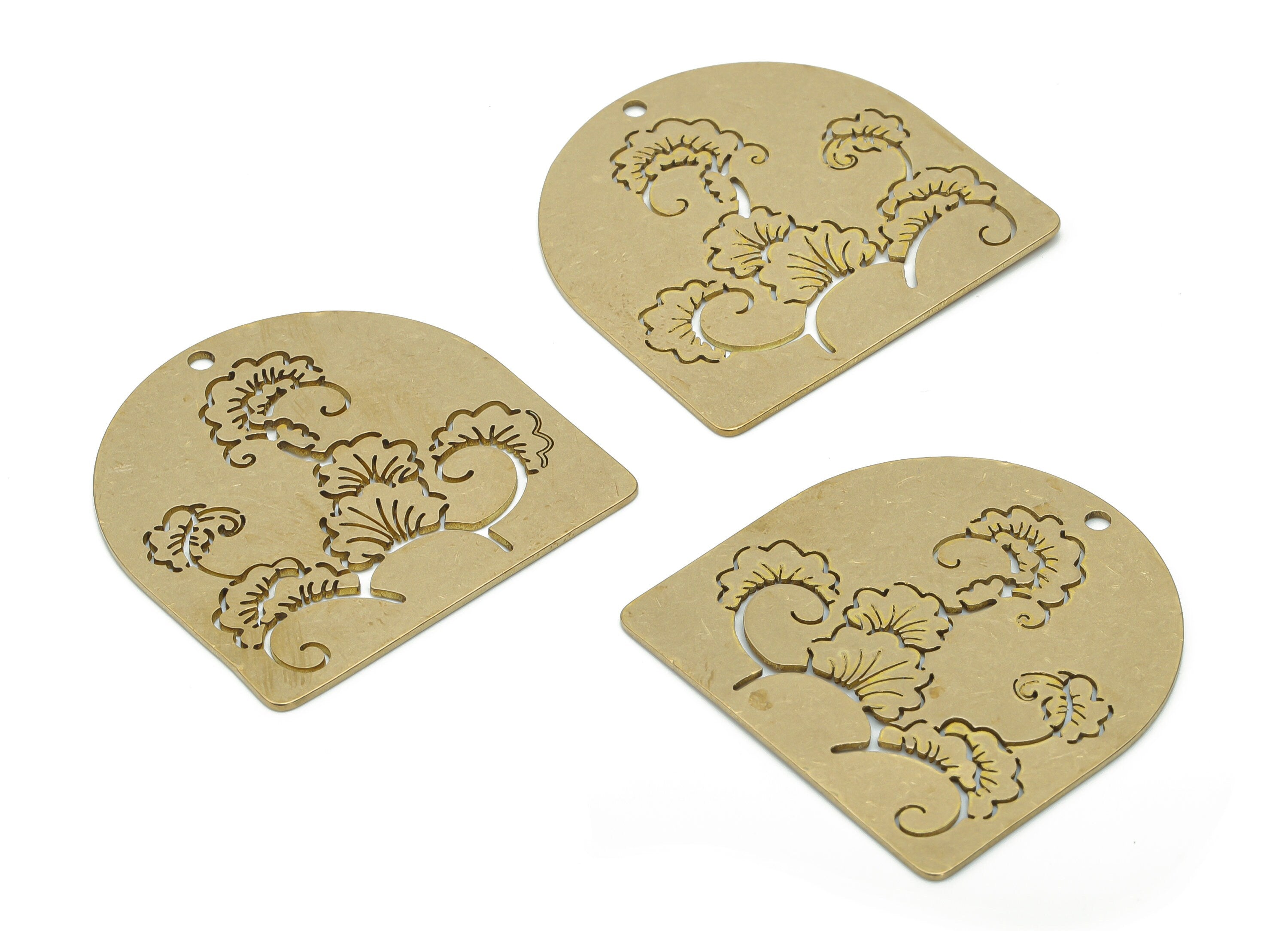 Brass Diamond Flower Earring Charms - Raw Brass Flower Diamond Pendant - Jewelry Making Supplies - 34.88x34.85x0.78mm - PPA1653 - DOMEDBAZAAR