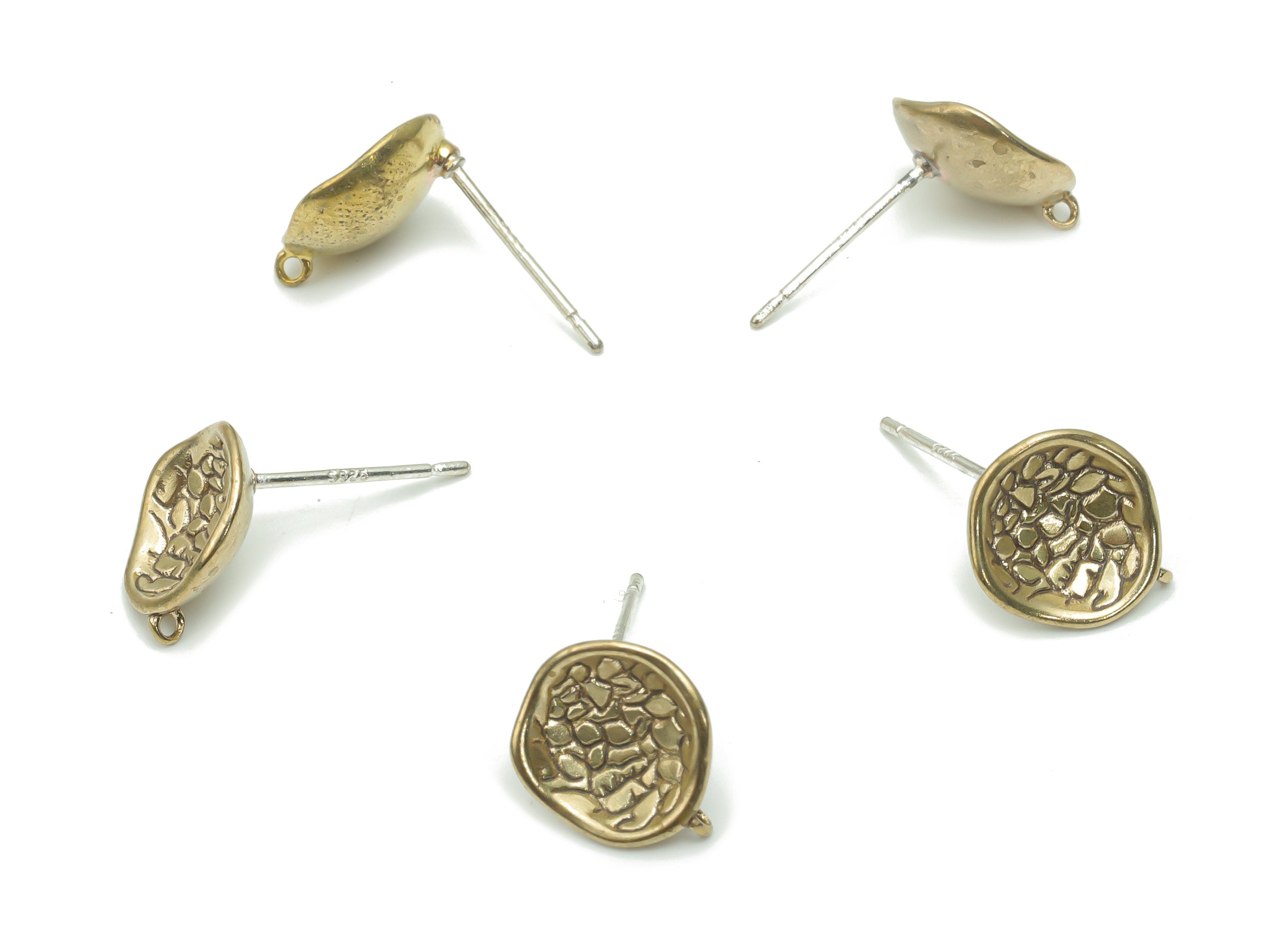 Brass Hammered Round Earring Stud - Raw Brass Circle Earring Post - Silver Plated Brass Stud - Jewelry Supplies - 10.96x9.49x1.5mm - PP5108 - DOMEDBAZAAR