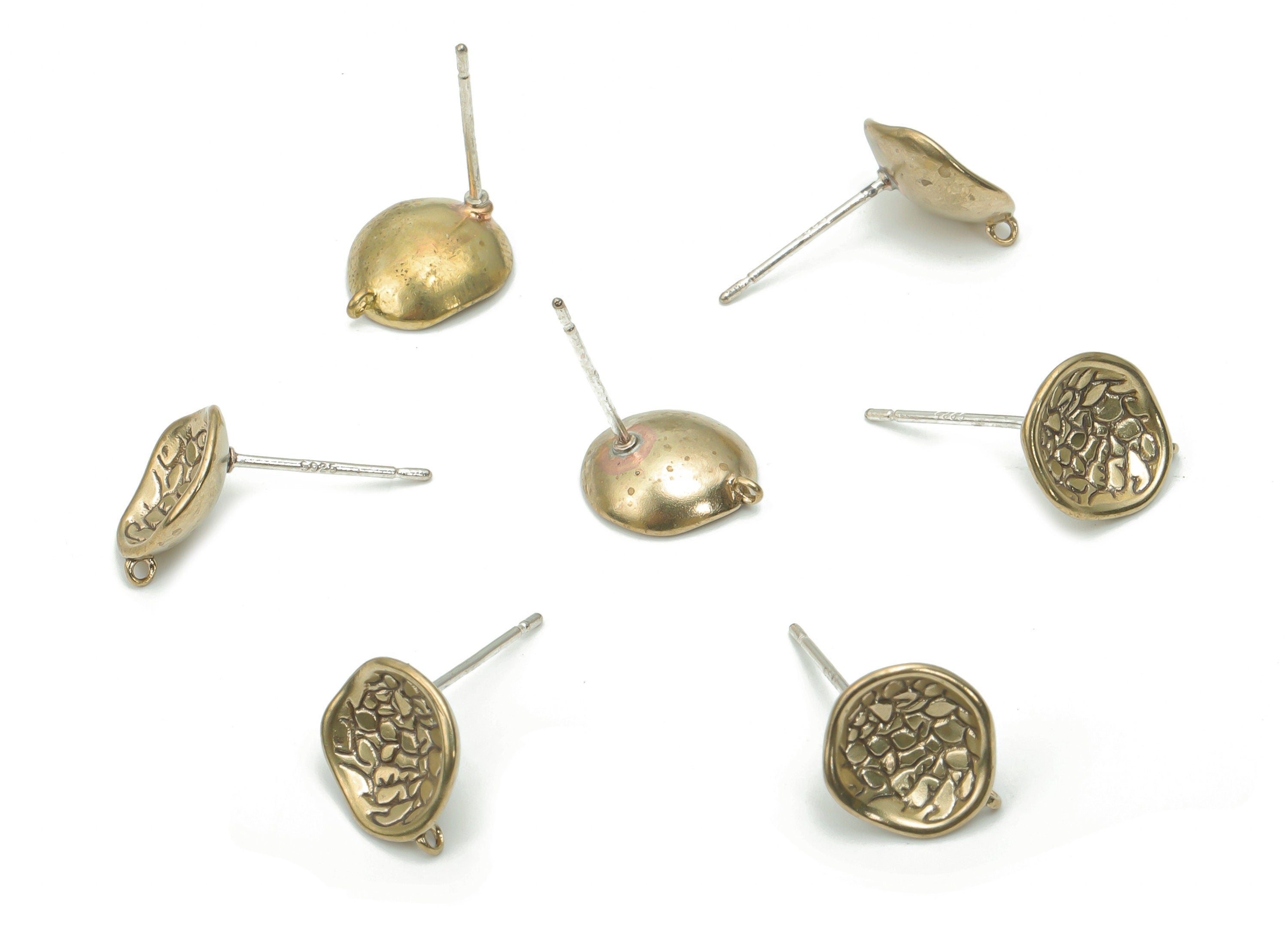 Brass Hammered Round Earring Stud - Raw Brass Circle Earring Post - Silver Plated Brass Stud - Jewelry Supplies - 10.96x9.49x1.5mm - PP5108 - DOMEDBAZAAR