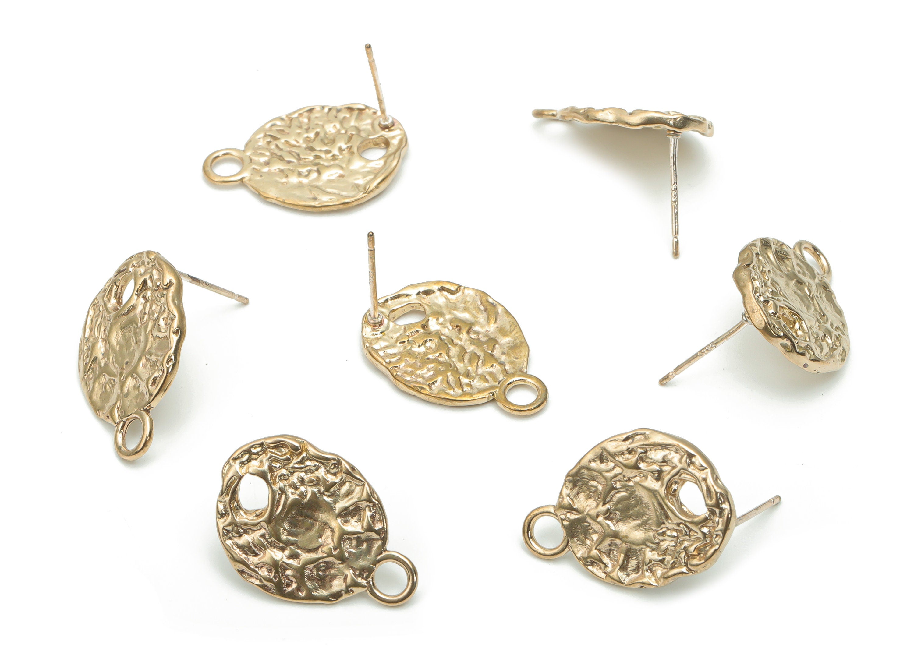 Brass Hammered Oval Earring Stud With Loop - Raw Brass Oval Earring Post - Silver Plated Brass Stud - 20.66x14.35x2.08mm - PP5117 - DOMEDBAZAAR