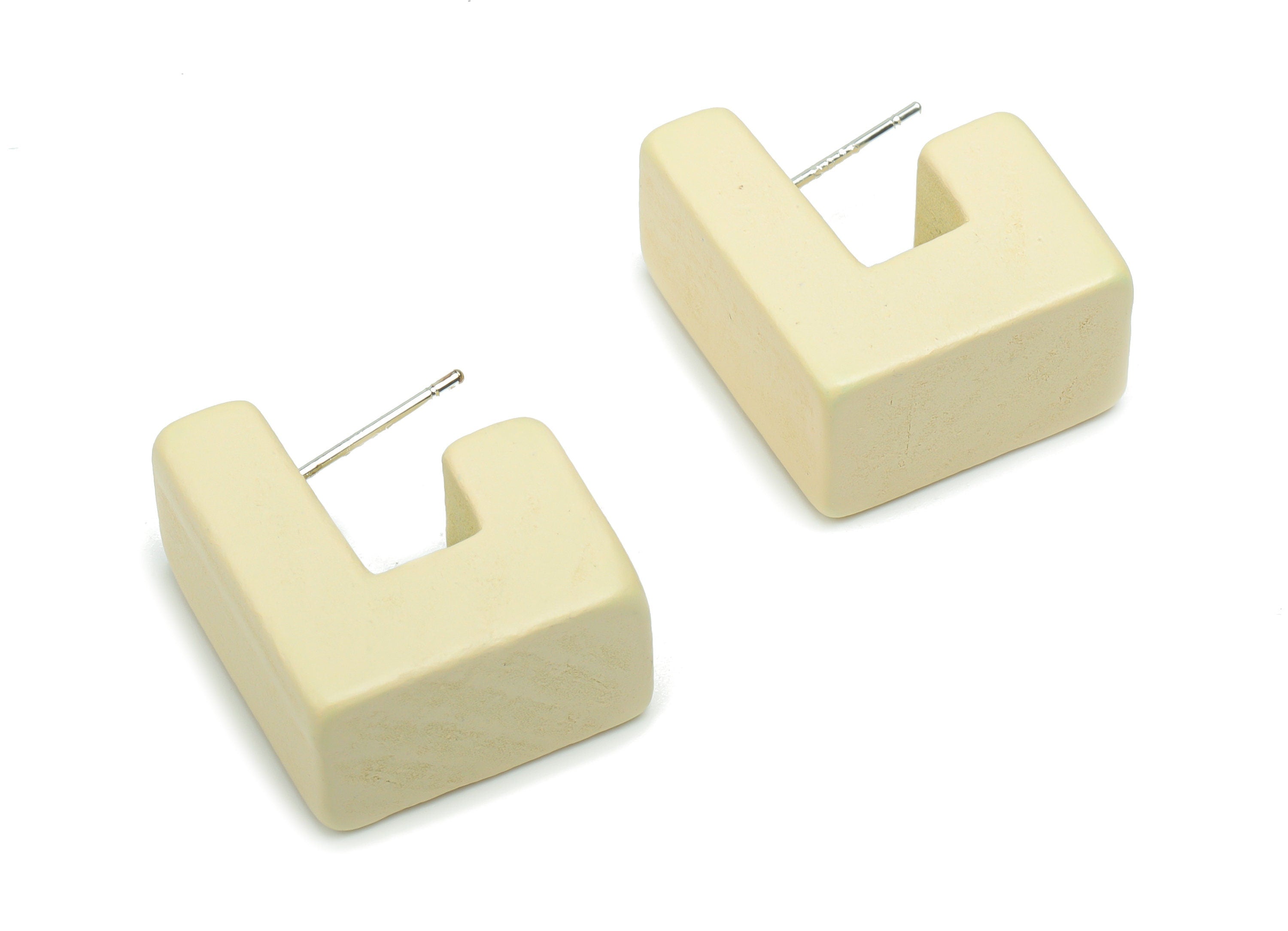 Guger Tree Wood J Earring Stud - Guger Tree Wood Geometry Post - Silver Plated Brass Stud - Jewelry Supplies - 18.99x16.59x10.39mm - BB1151A - DOMEDBAZAAR