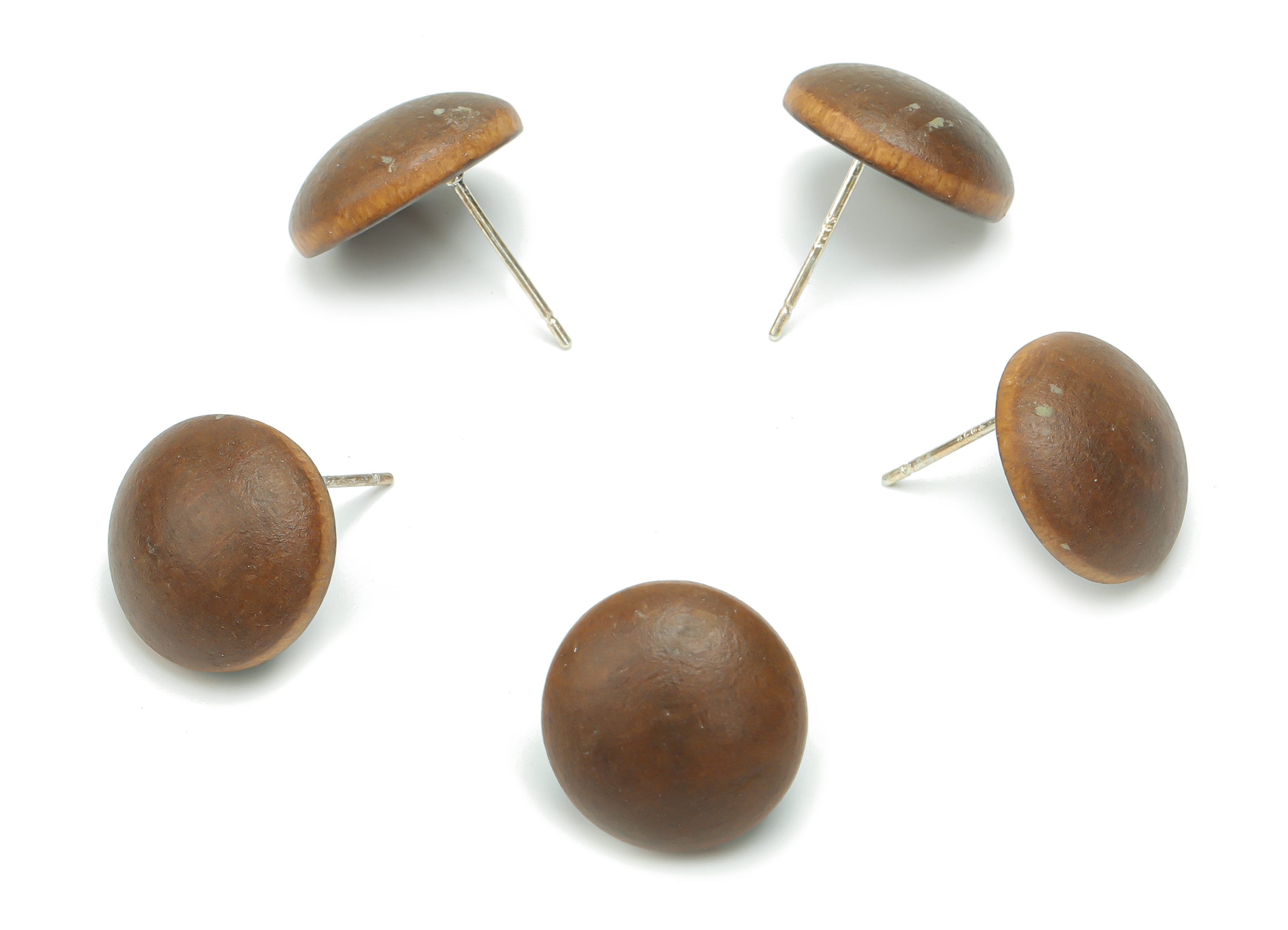 Poplar Plywood Round Earring Stud - Poplar Plywood Circle Post - Silver Plated Brass Stud - Jewelry Supplies - 14.52x14.52x5.2mm - BB1163A - DOMEDBAZAAR