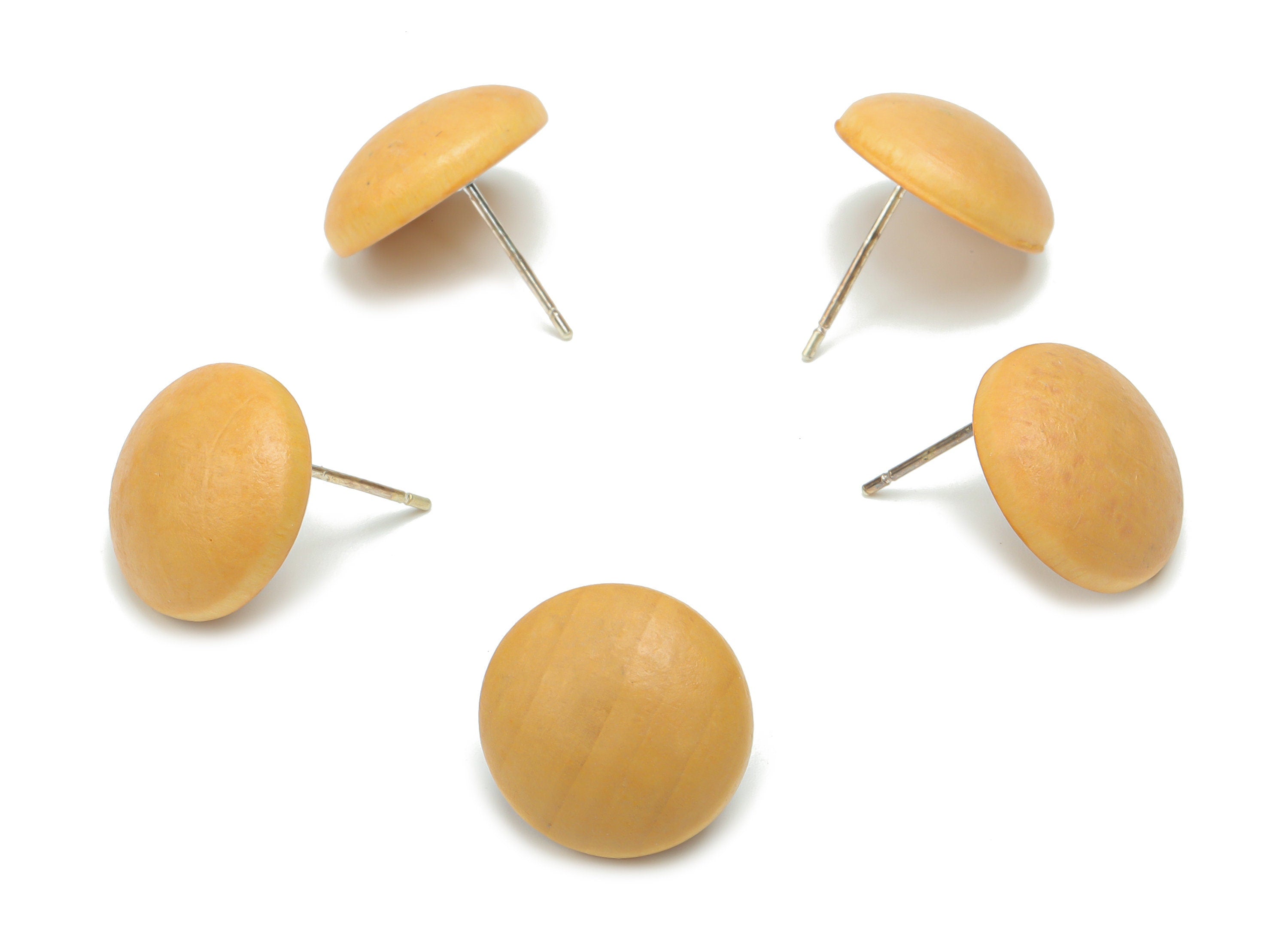 Poplar Plywood Round Earring Stud - Poplar Plywood Circle Post - Silver Plated Brass Stud - Jewelry Supplies - 14.52x14.52x5.2mm - BB1163C - DOMEDBAZAAR