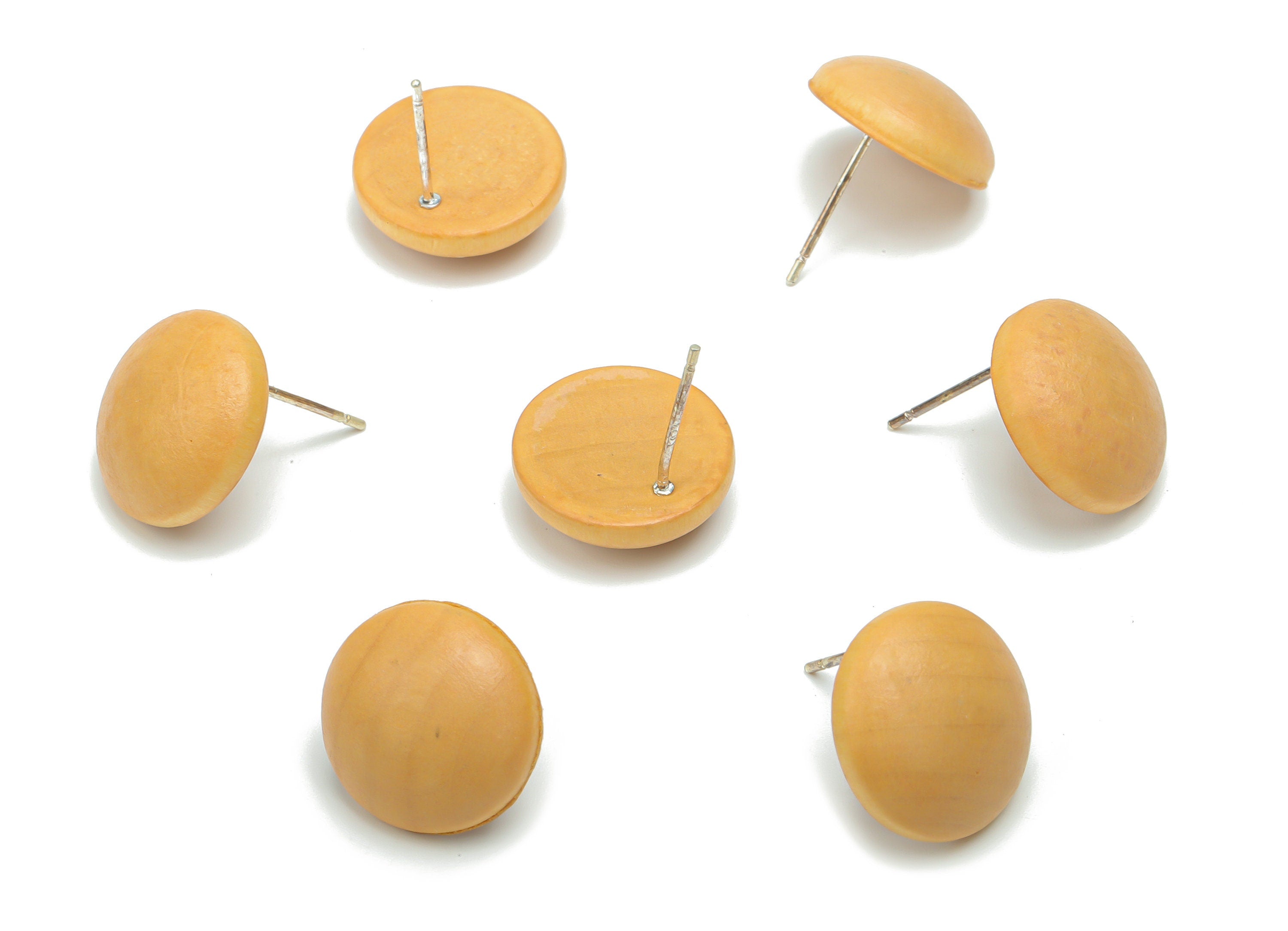 Poplar Plywood Round Earring Stud - Poplar Plywood Circle Post - Silver Plated Brass Stud - Jewelry Supplies - 14.52x14.52x5.2mm - BB1163C - DOMEDBAZAAR