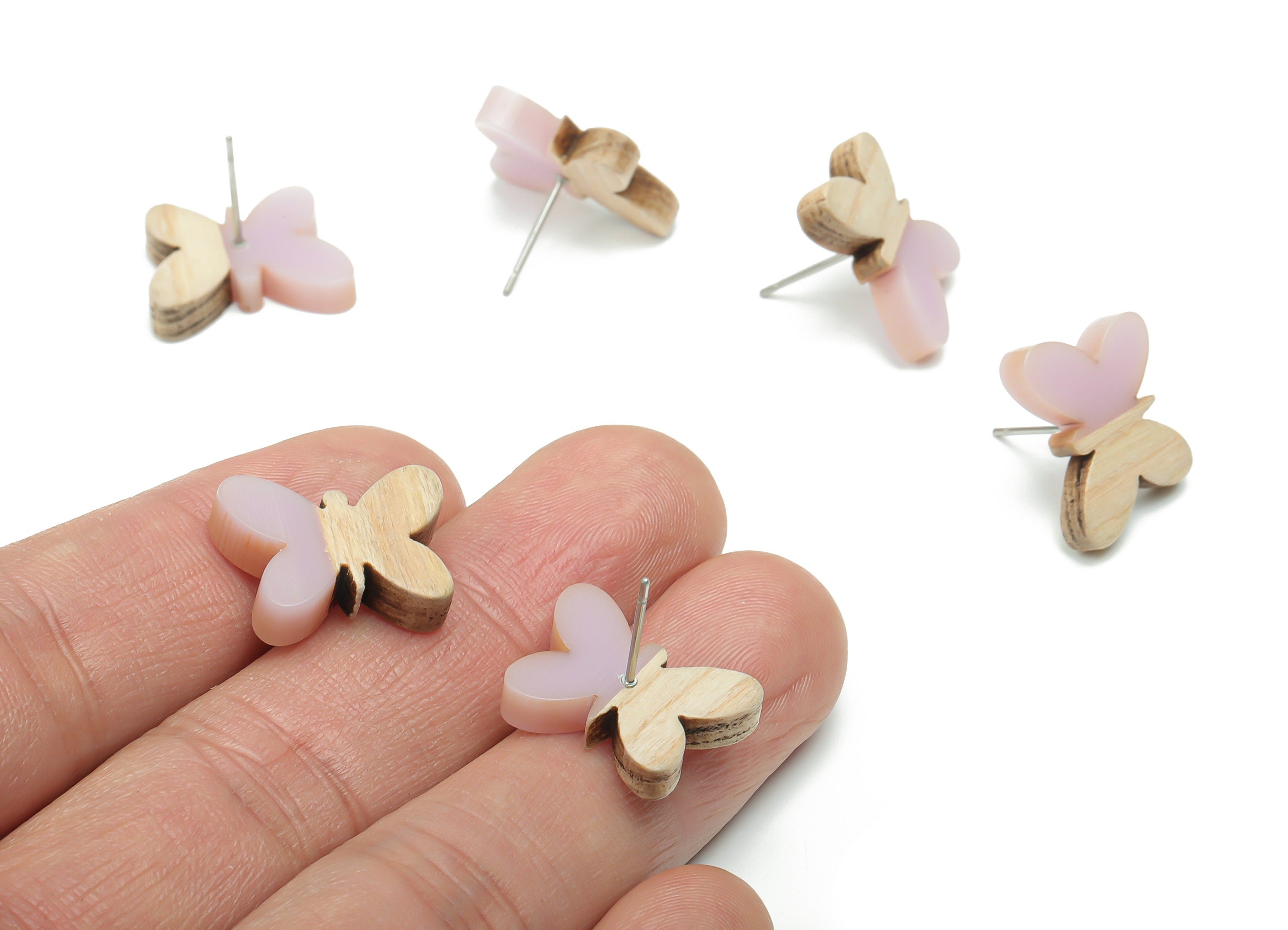 Natural Wood Butterfly Earring Stud - Resin Butterfly Post - 316 Surgical Stainless Steel - Jewelry Supplies - 17.87x13.77x3.78mm - BB1165A - DOMEDBAZAAR