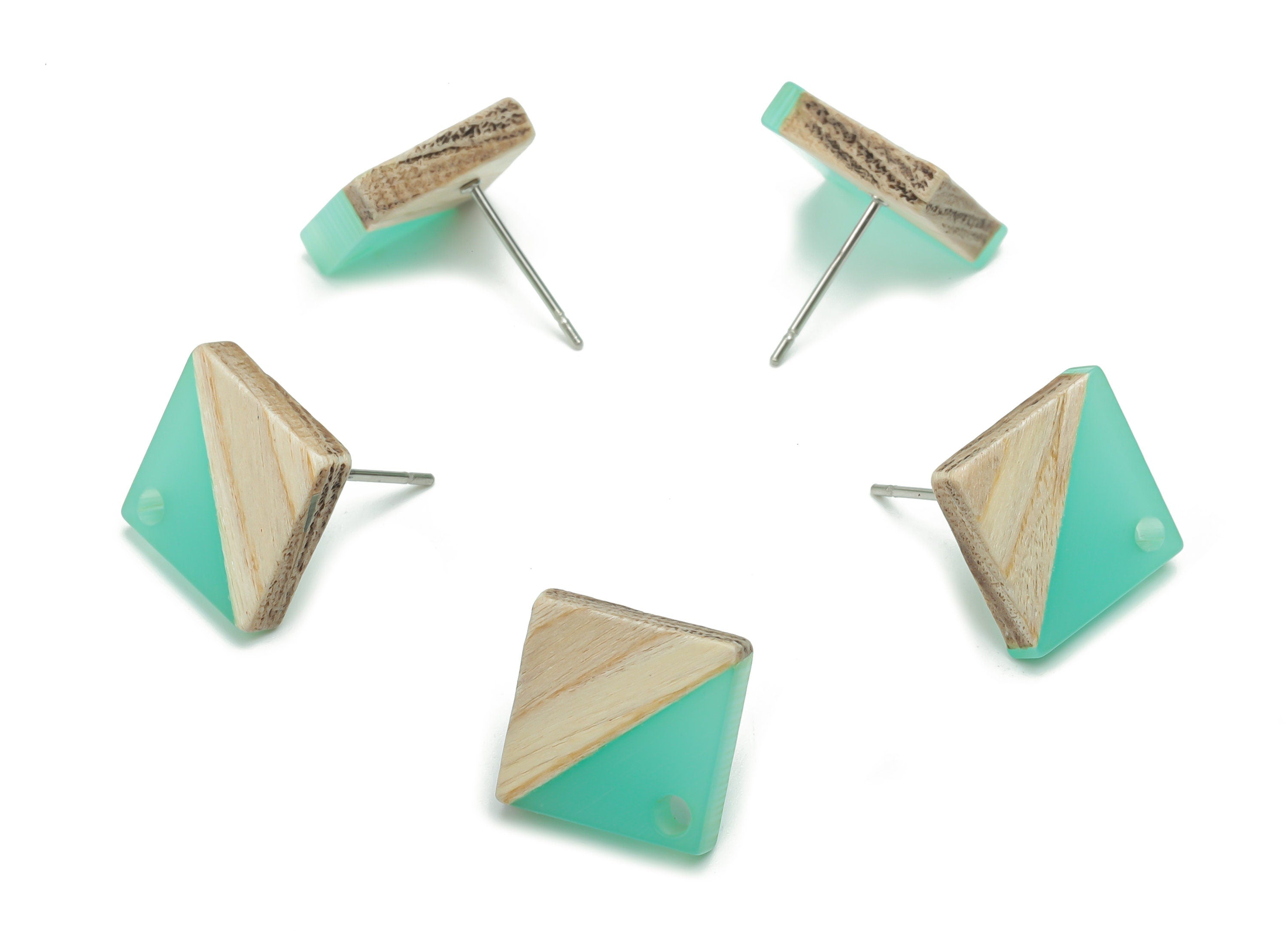 Natural Wood Square Earring Stud - Resin Square Post - 316 Surgical Stainless Steel - Jewelry Making Supplies - 11.96x11.88x3.52mm - BB1164C - DOMEDBAZAAR