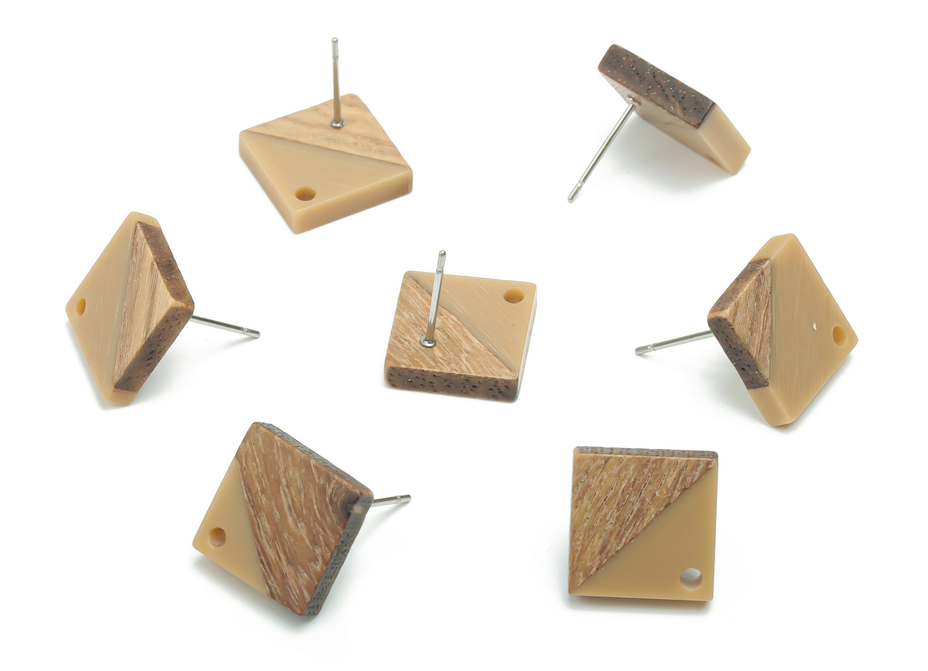 Natural Wood Square Earring Stud - Resin Square Post - 316 Surgical Stainless Steel - Jewelry Making Supplies - 11.96x11.88x3.52mm - BB1164L - DOMEDBAZAAR