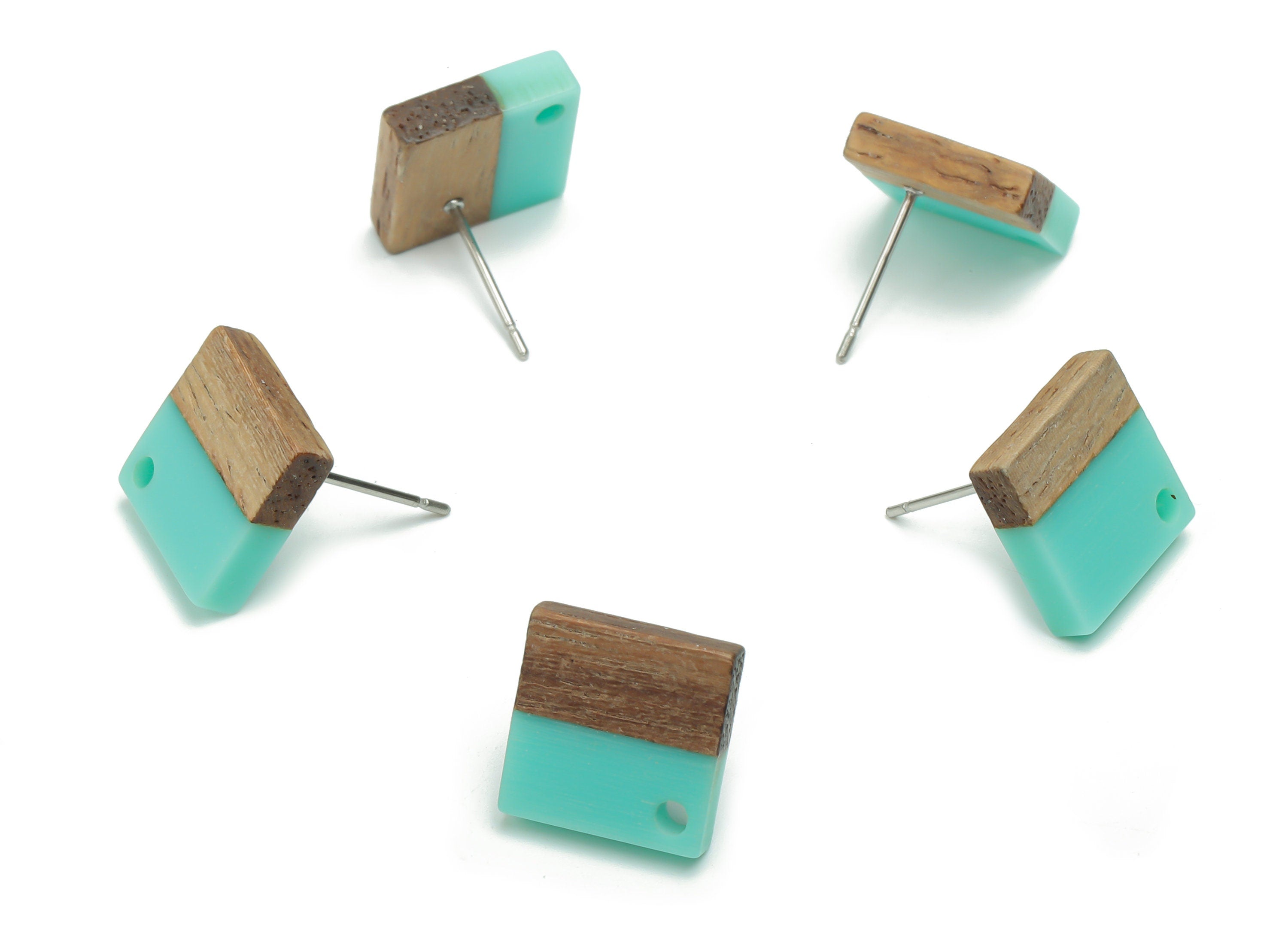 Natural Wood Square Earring Stud - Resin Square Post - 316 Surgical Stainless Steel - Jewelry Making Supplies - 11.96x11.88x3.52mm - BB1164H - DOMEDBAZAAR