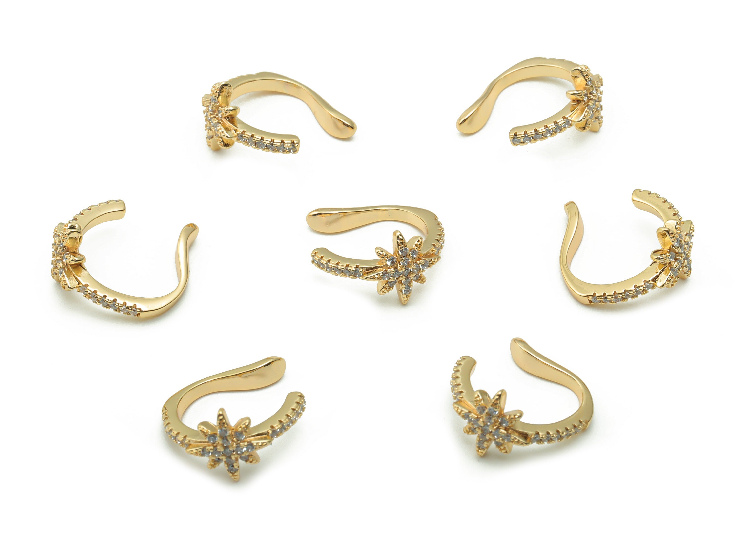 Brass Planet Earring Earcuff With Zircons - Gold Star Earcuff  - 18K Real Gold Plated Brass - Jewelry Supplies - 14.83x13.9x2.68mm - RGP4186 - DOMEDBAZAAR