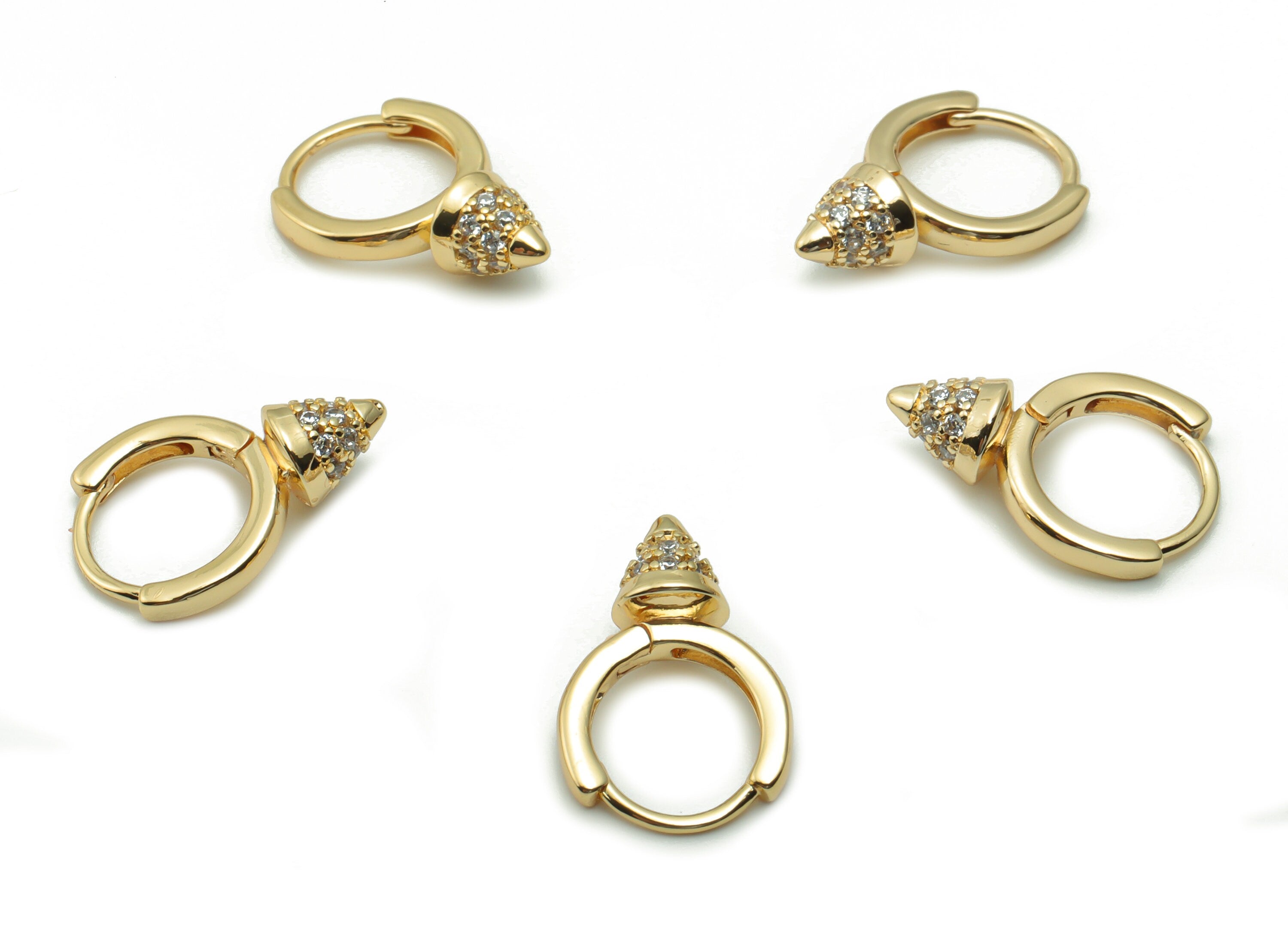 Brass Cone Round Hoop Earrings With Zircons - Gold Zircon Claps Earring – 18K Real Gold Plated Brass - 17.33x11.62x5.63mm - RGP4205 - DOMEDBAZAAR