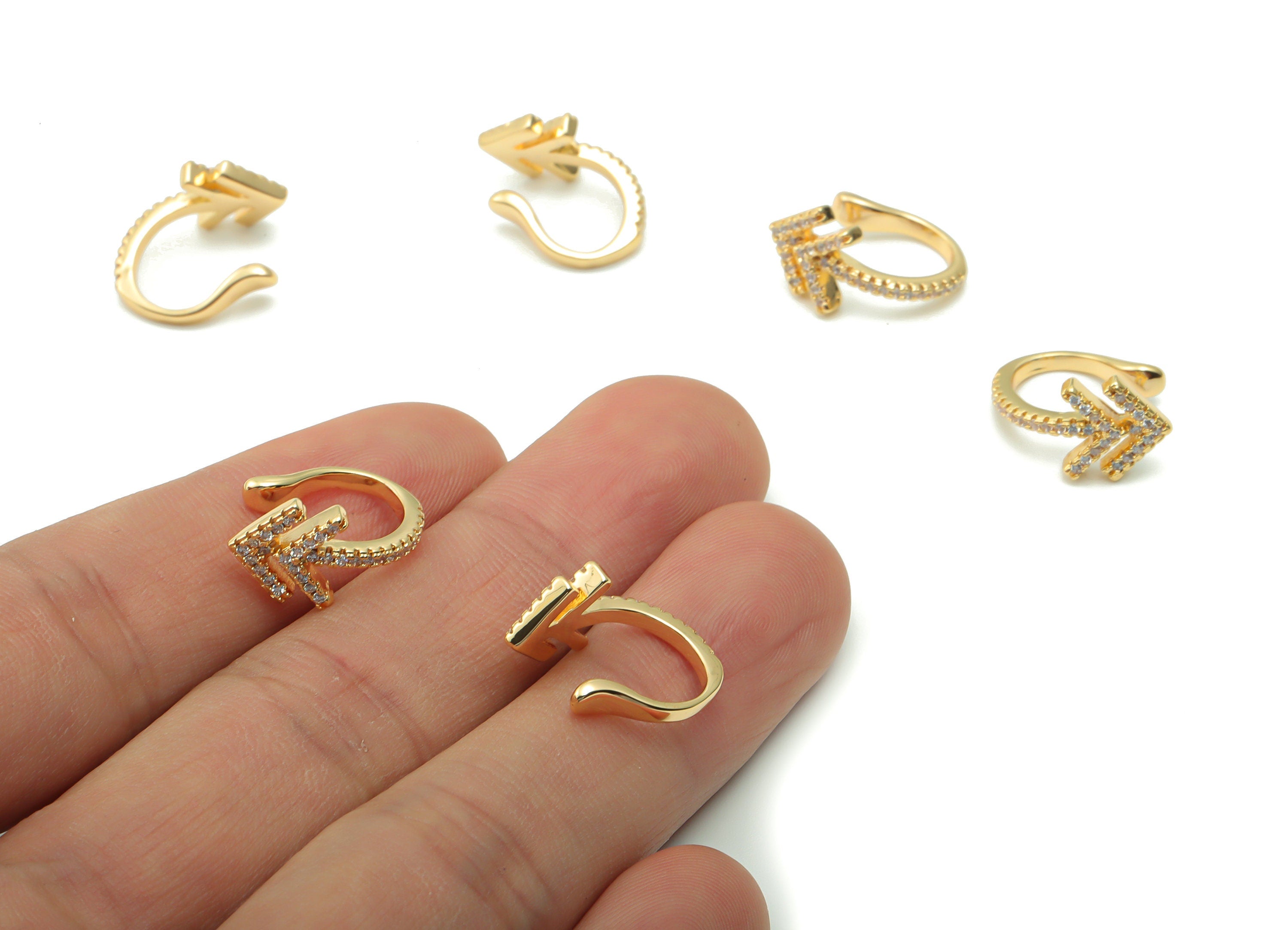 Brass Arrow Earcuff With Zircons - Gold Arrow Earring Cuff  - 18K Real Gold Plated Brass - Jewelry Supplies - 18.01x11.09x3.28mm - RGP4180 - DOMEDBAZAAR