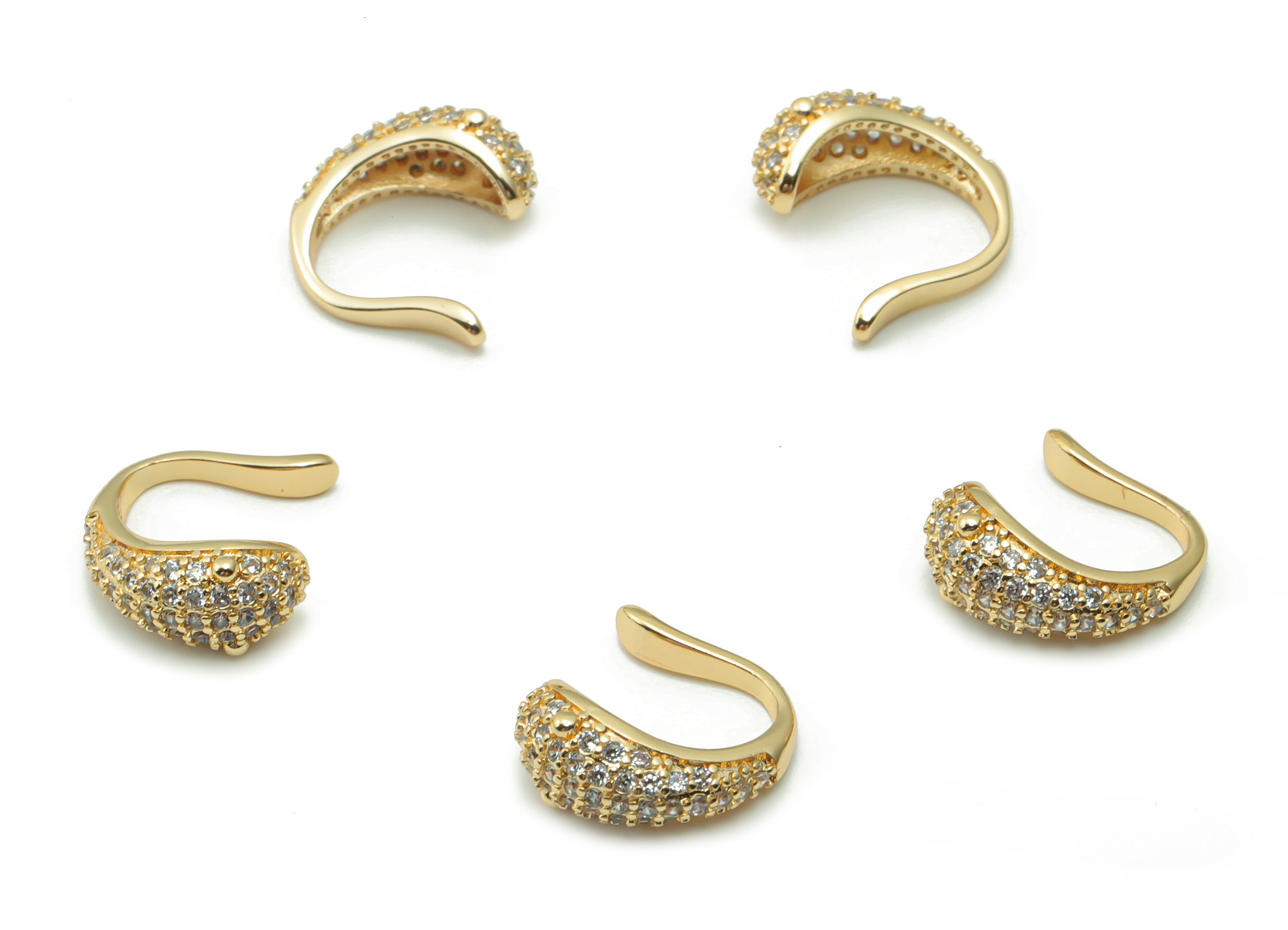 Brass Snake Earring Earcuff With Zircons - Gold Snake Earcuff - 18K Real Gold Plated Brass - Jewelry Supplies - 13.29x11.89x3.37mm - RGP4179 - DOMEDBAZAAR