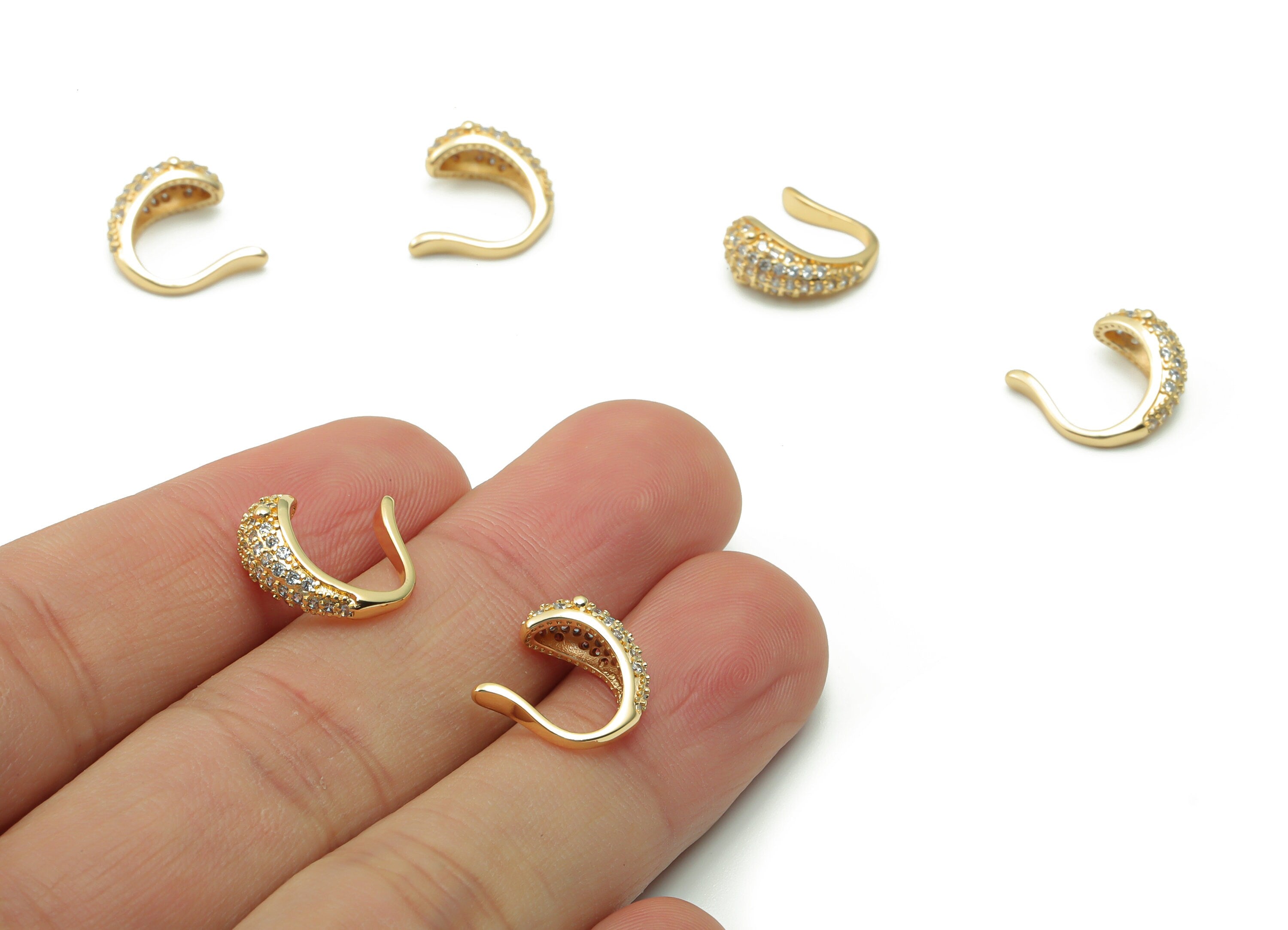Brass Snake Earring Earcuff With Zircons - Gold Snake Earcuff - 18K Real Gold Plated Brass - Jewelry Supplies - 13.29x11.89x3.37mm - RGP4179 - DOMEDBAZAAR