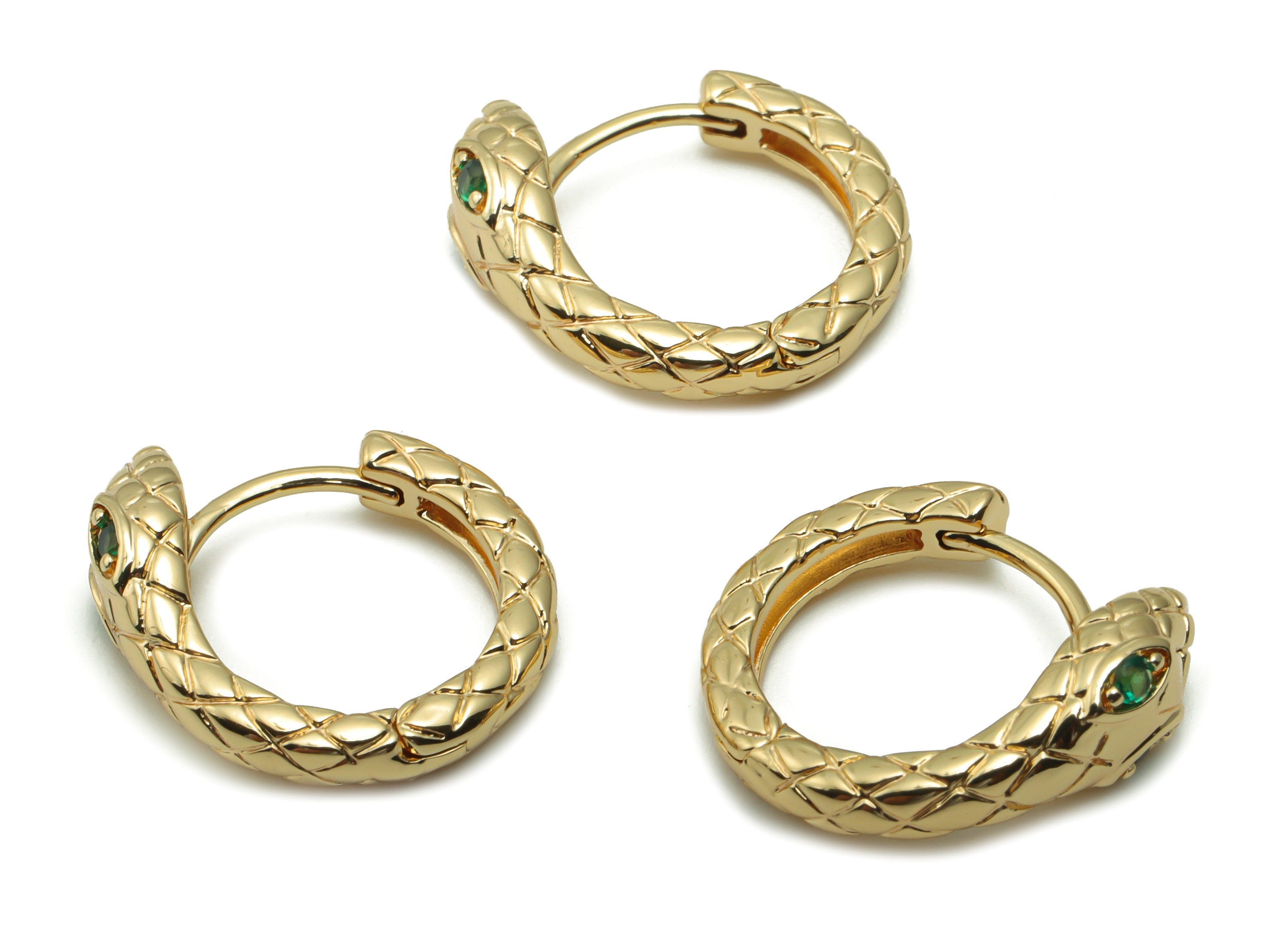 Brass Snake Round Hoop Earring – Gold Dainty Snake Circle Claps With Open Ring – 18K Real Gold Plated Brass - 16.24x15.52x2.16mm - RGP4182 - DOMEDBAZAAR