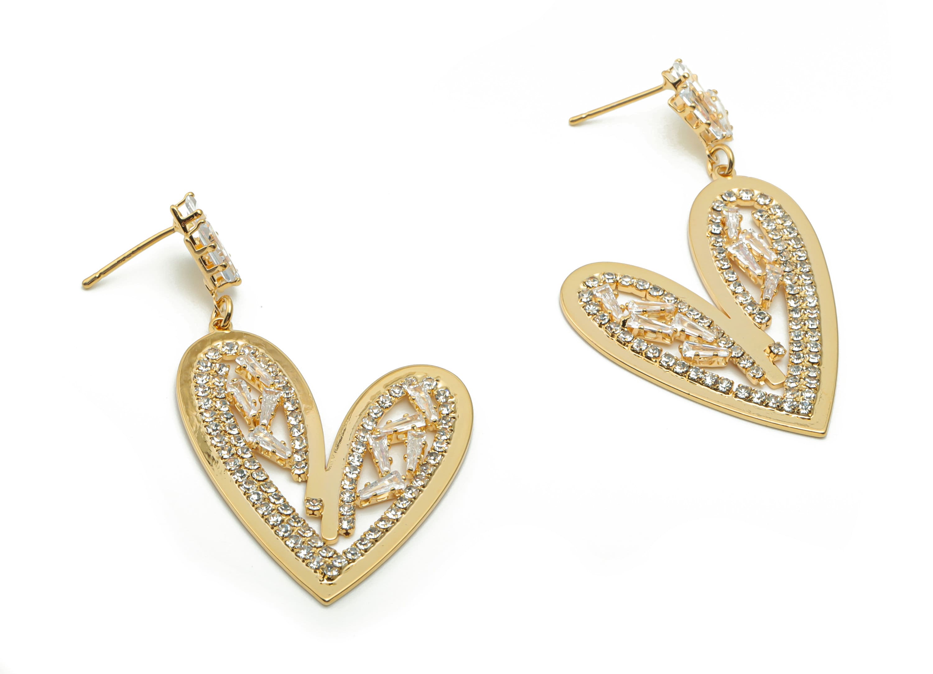 Brass Heart Earring Stud With Zircons - Gold Heart Earring Post - Brass Stud - 18K Real Gold Plated Brass - 53.76x30.77x2.45mm - RGP4207 - DOMEDBAZAAR