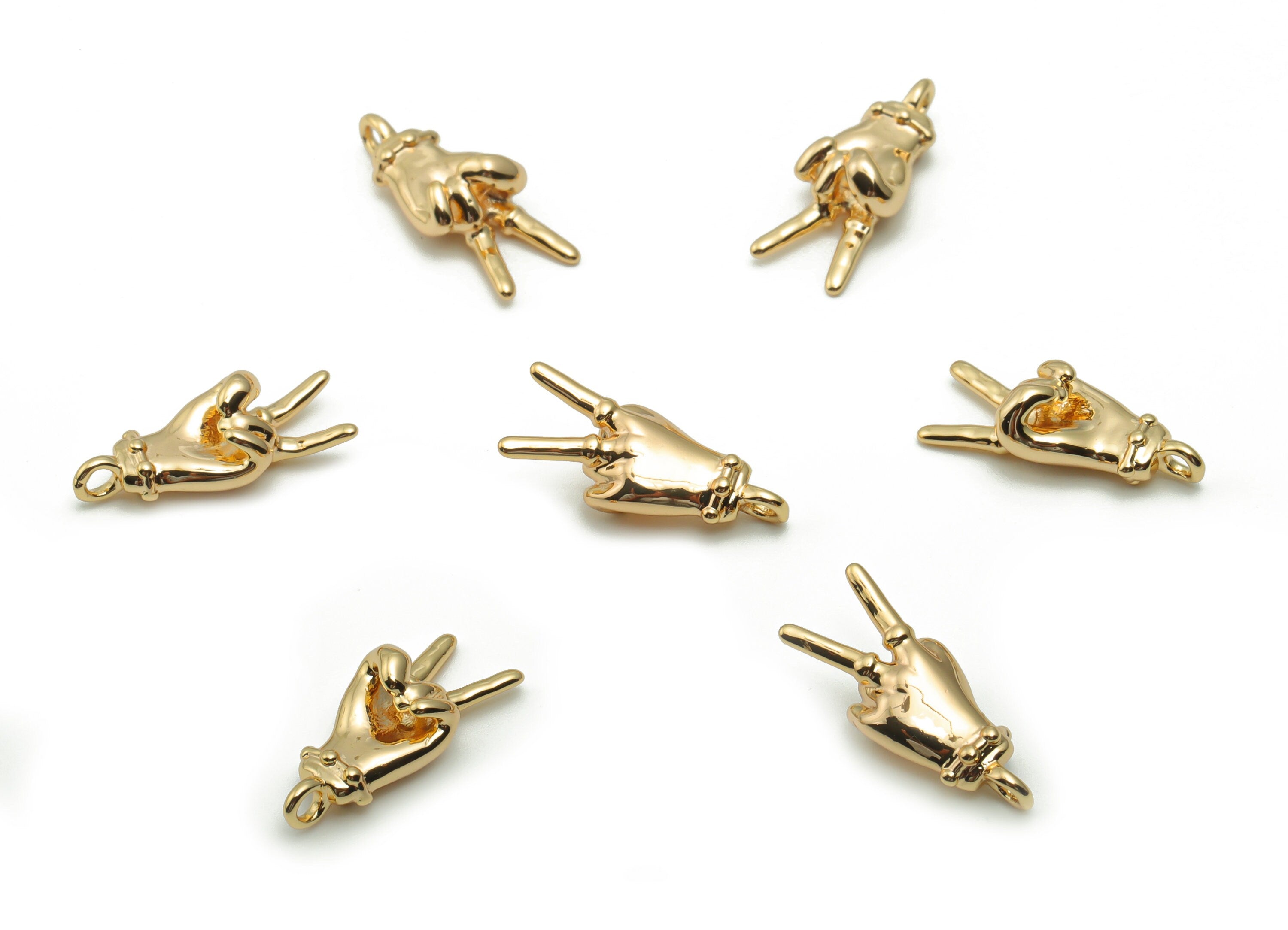 Brass Hand Sign Earring Charms - Gold Hand Victory Pendant - 18K Real Gold Plated Brass - Jewelry Making Supplies - 16.44x7.01x5.2mm-RGP4176 - DOMEDBAZAAR
