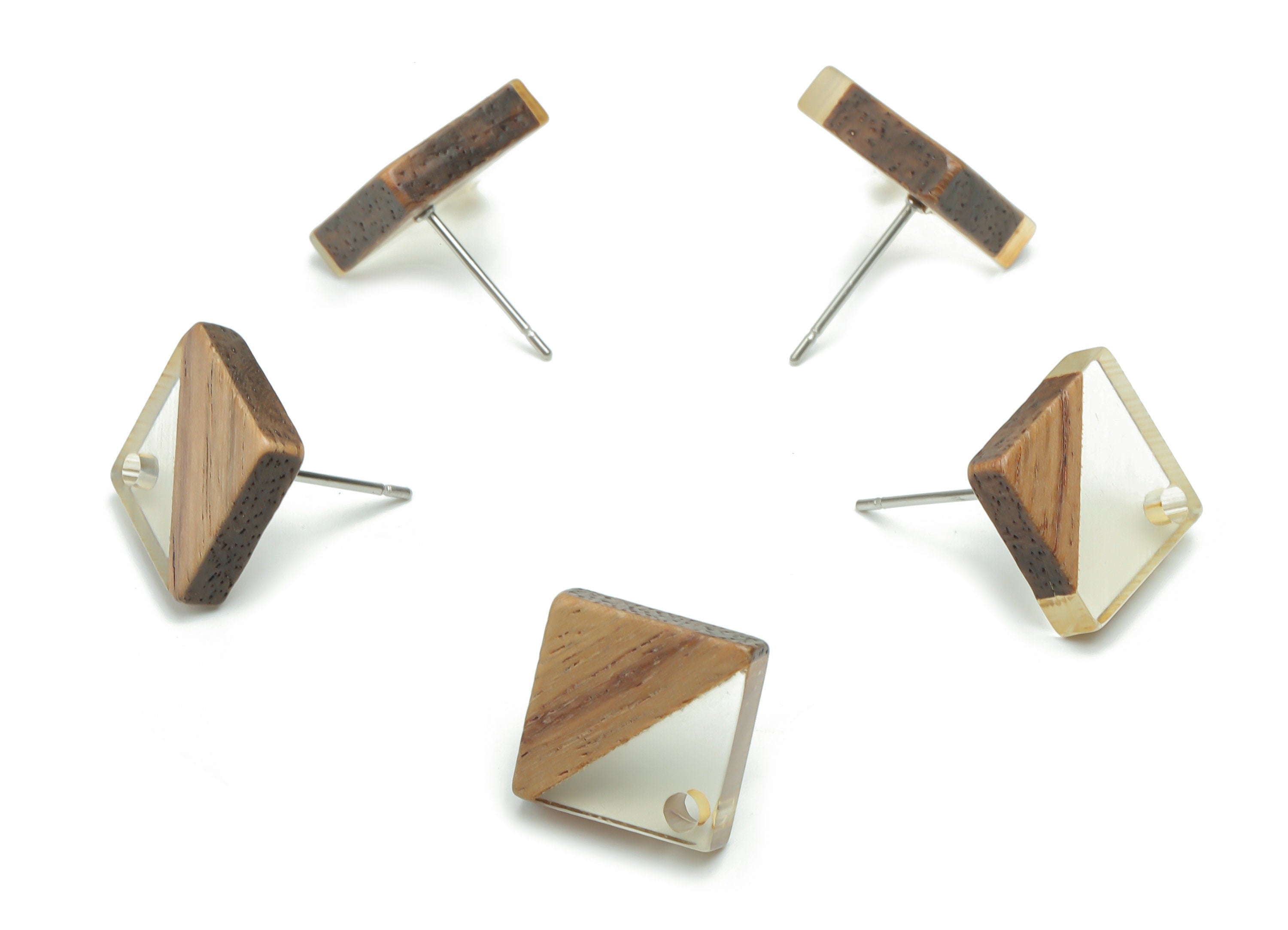 Natural Wood Square Earring Stud - Resin Square Post - 316 Surgical Stainless Steel - Jewelry Making Supplies - 11.96x11.88x3.52mm - BB1164K - DOMEDBAZAAR
