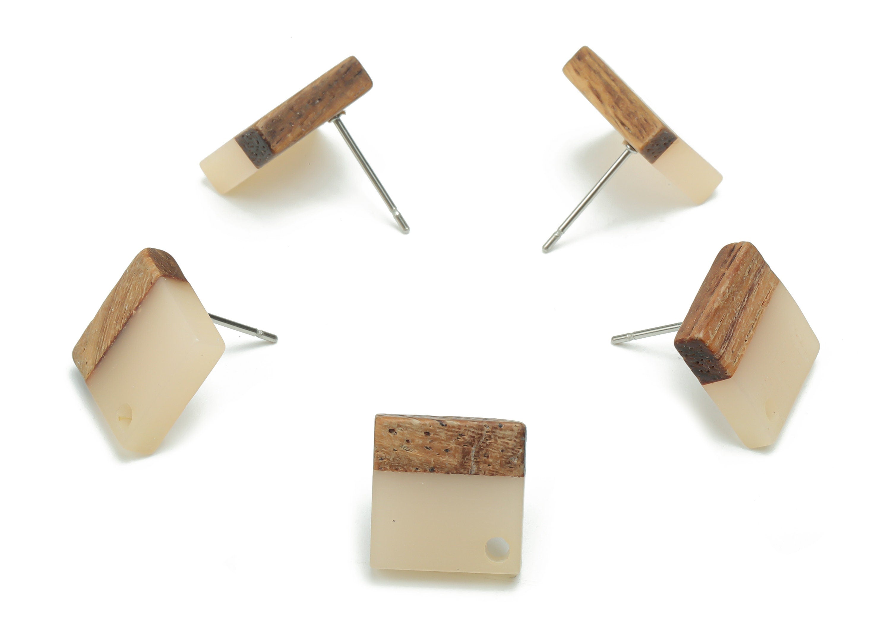 Natural Wood Square Earring Stud - Resin Square Post - 316 Surgical Stainless Steel - Jewelry Making Supplies - 11.96x11.88x3.52mm - BB1164E - DOMEDBAZAAR