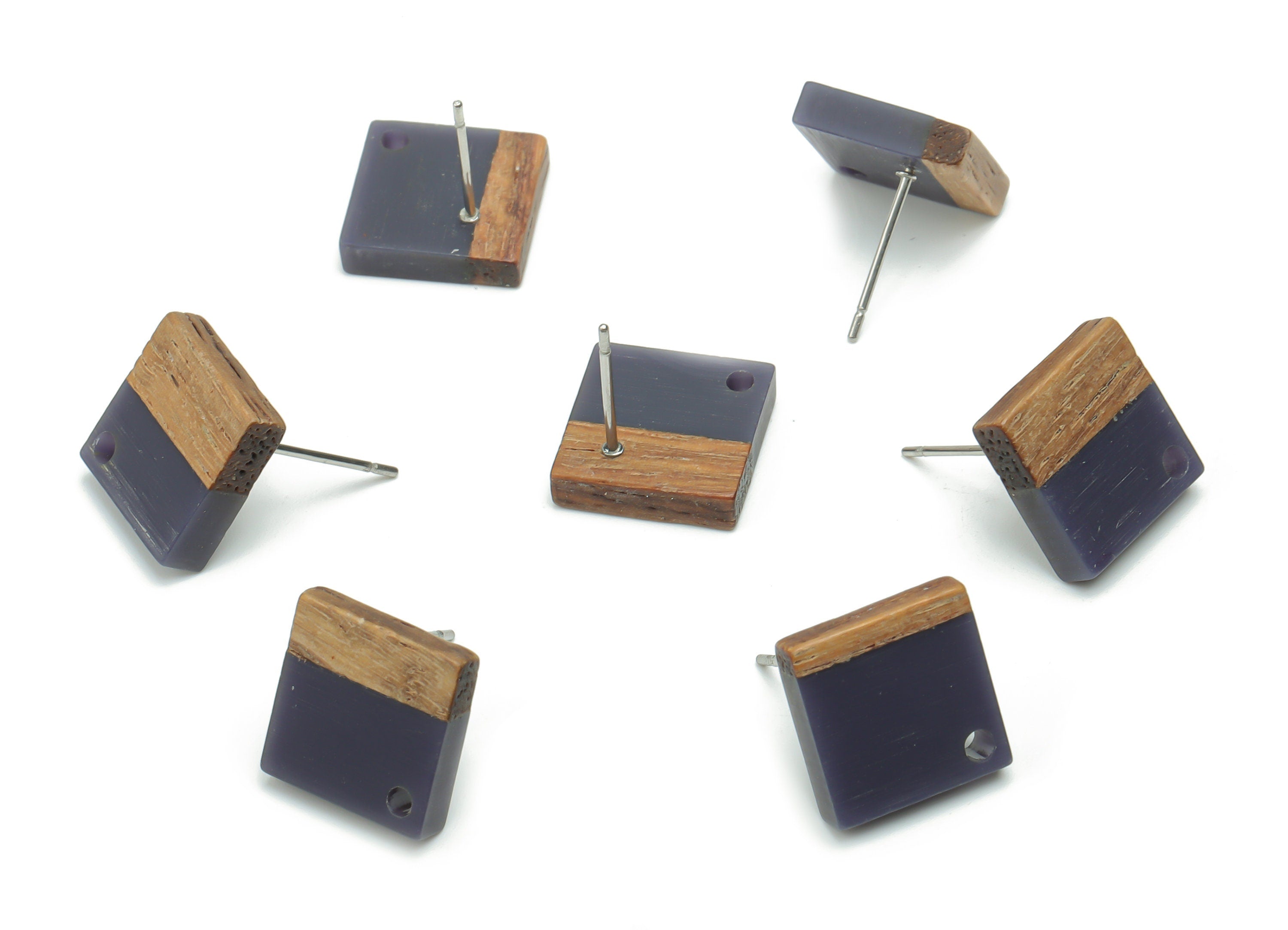 Natural Wood Square Earring Stud - Resin Square Post - 316 Surgical Stainless Steel - Jewelry Making Supplies - 11.96x11.88x3.52mm - BB1164A - DOMEDBAZAAR