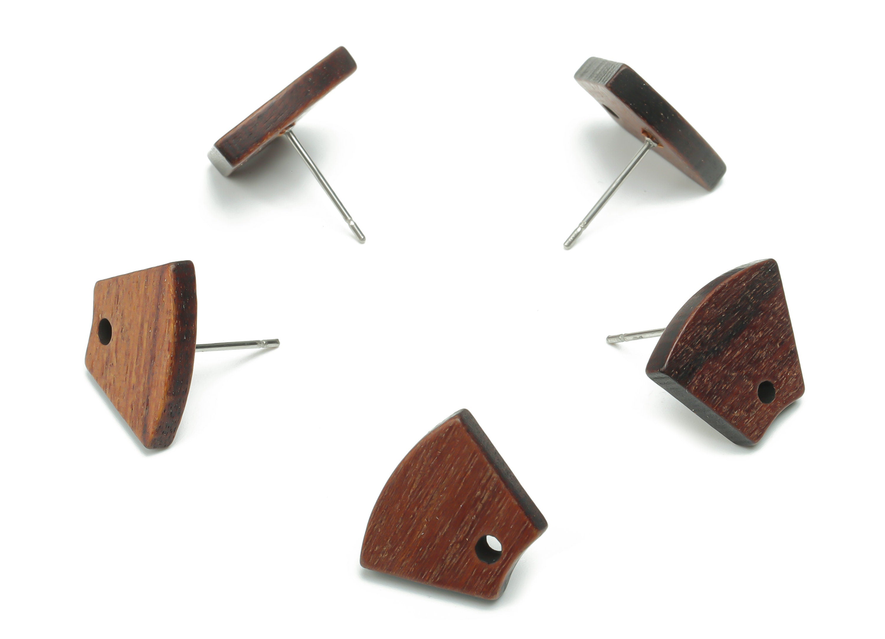 Natural Wood Trapezoid Earring Stud - Trapezoid Earring Post - 316 Surgical Stainless Steel - Jewelry Supplies - 15.62x12.33x3.3mm - BB1167 - DOMEDBAZAAR