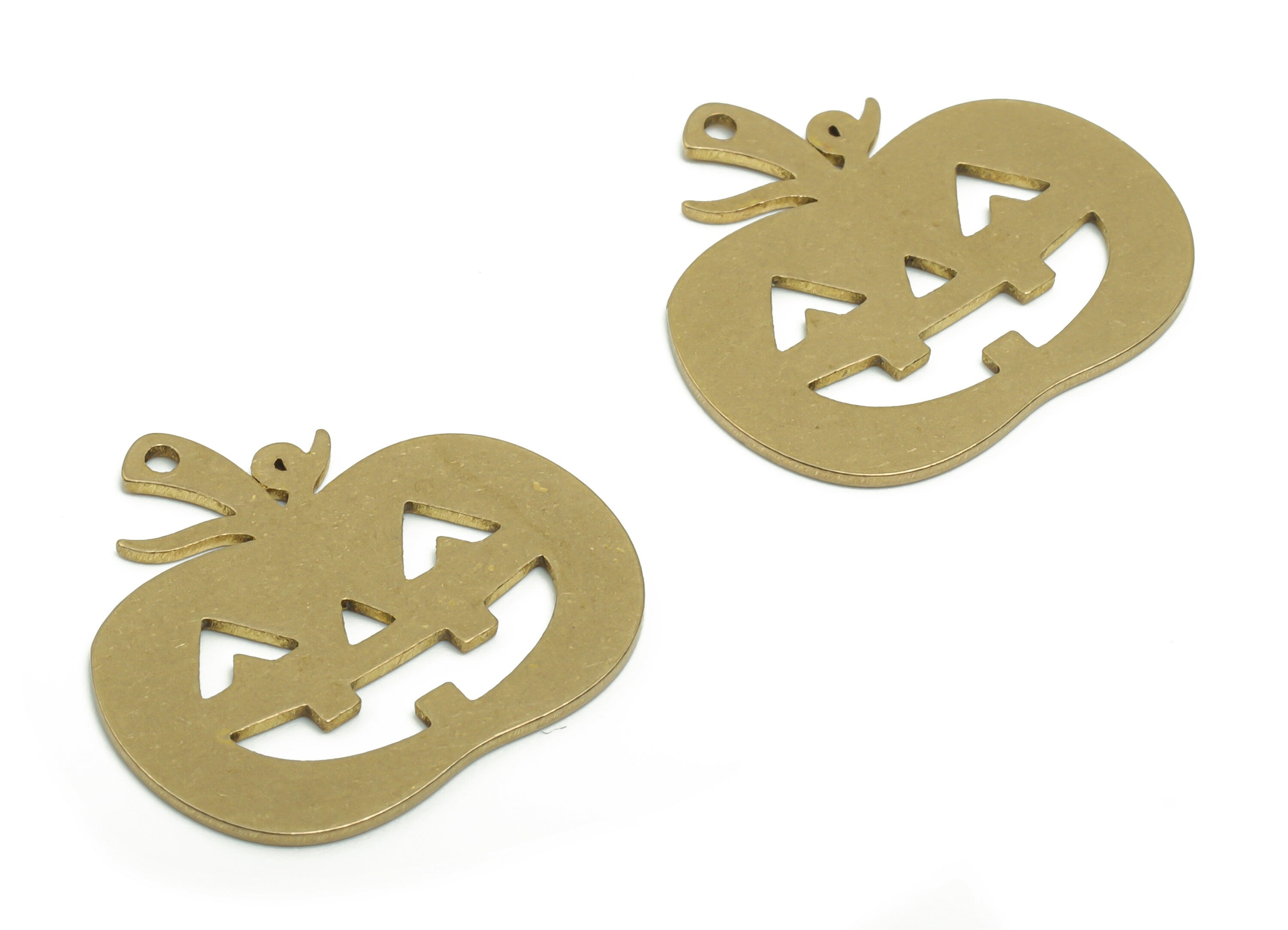 Brass Smiley Face Earring Charms - Raw Brass Pumpkin Pendant - DIY Jewelry Making Supplies - 24.77x23.13x0.84mm - PPZ0084 - DOMEDBAZAAR