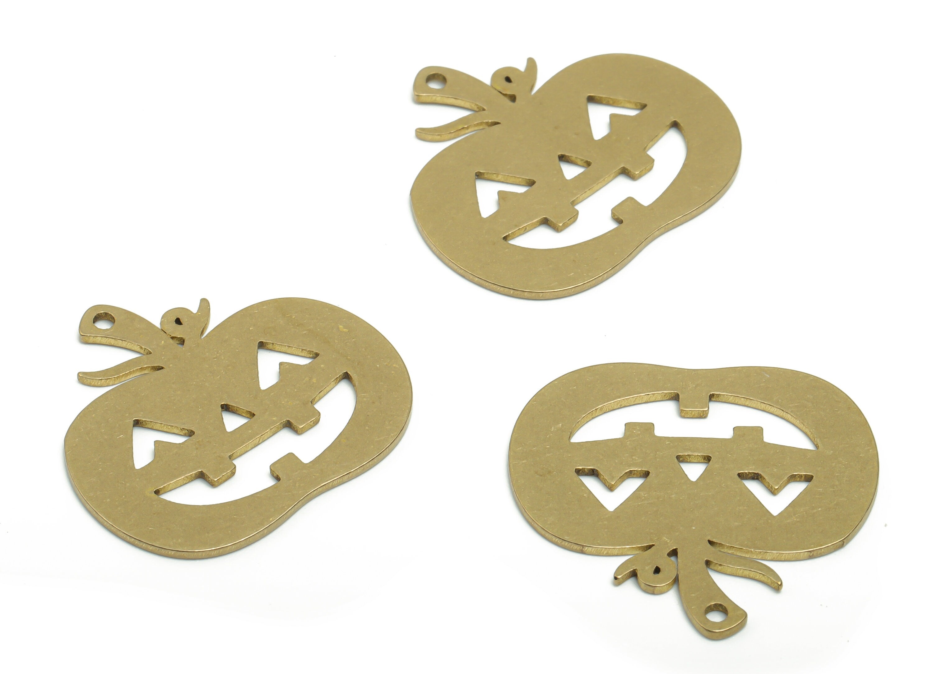 Brass Smiley Face Earring Charms - Raw Brass Pumpkin Pendant - DIY Jewelry Making Supplies - 24.77x23.13x0.84mm - PPZ0084 - DOMEDBAZAAR
