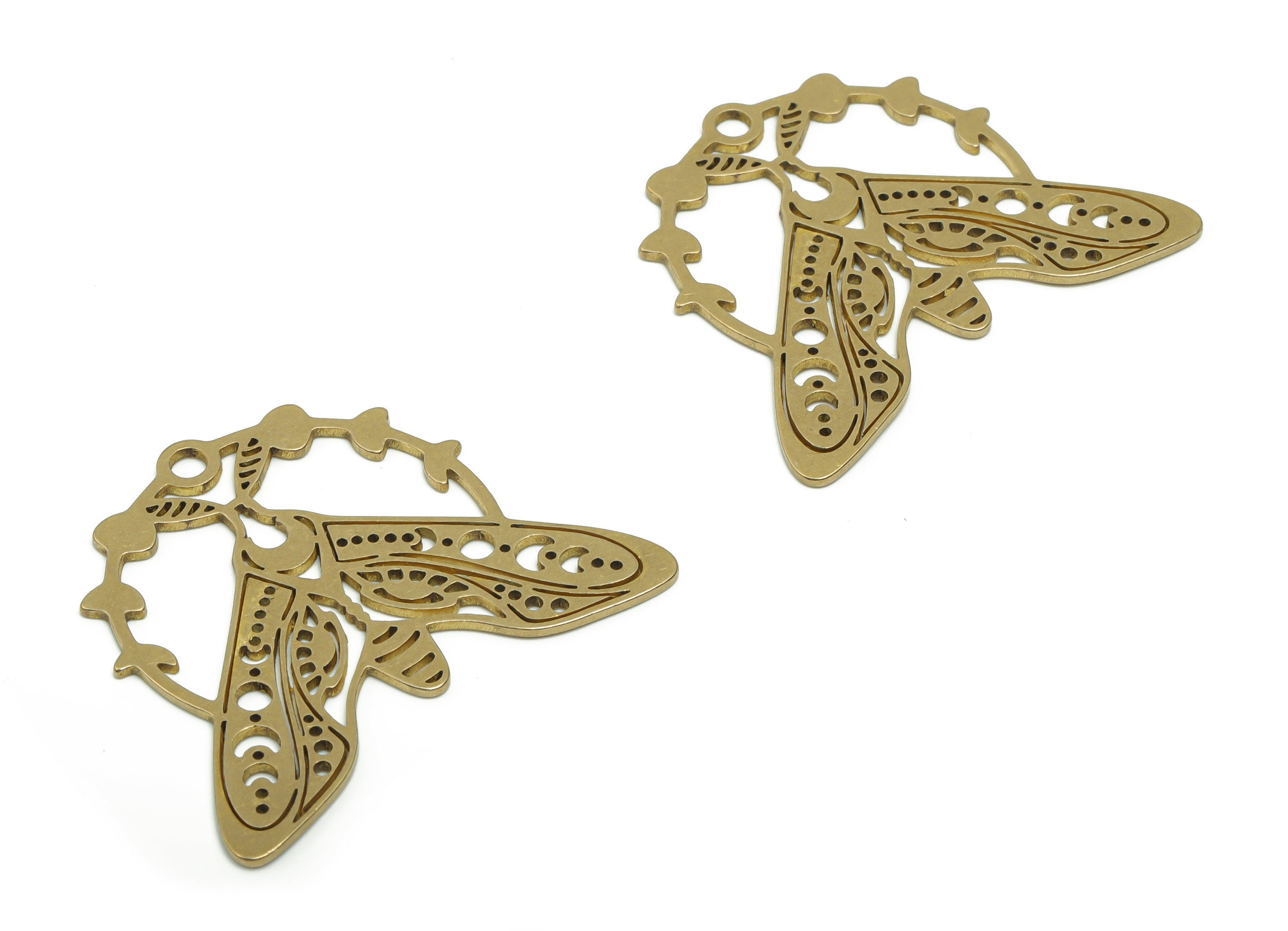 Brass Moth Earring Charms - Raw Brass Moth Phase of Moon Pendant - Jewelry Making Supplies - 37.8x33.02x0.86mm - PPZ0103 - DOMEDBAZAAR
