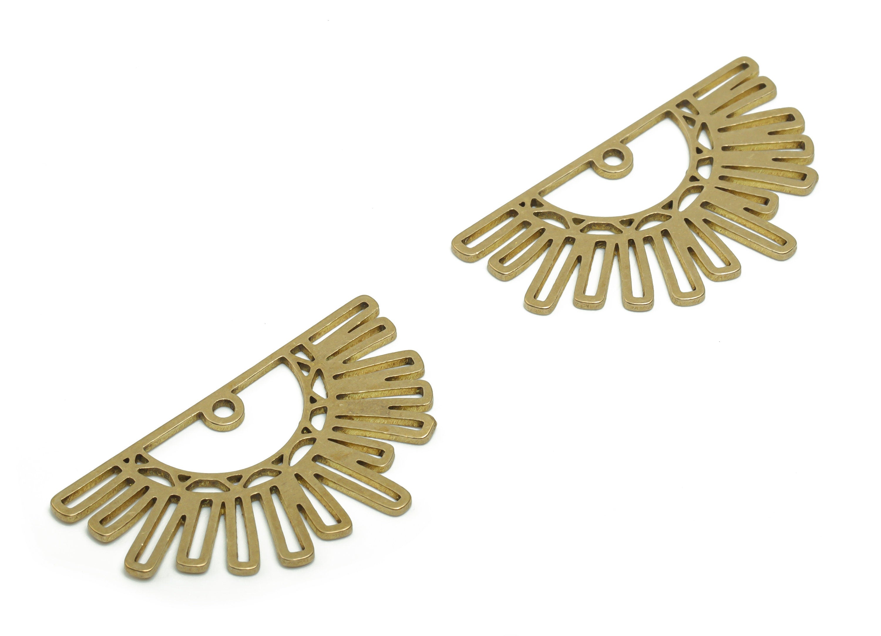 Brass Semicircle Sun Earring Charms - Raw Brass Sun Half Moon Pendant - DIY Jewelry Making Supplies - 29.78x17.24x0.73mm - PPA0715 - DOMEDBAZAAR