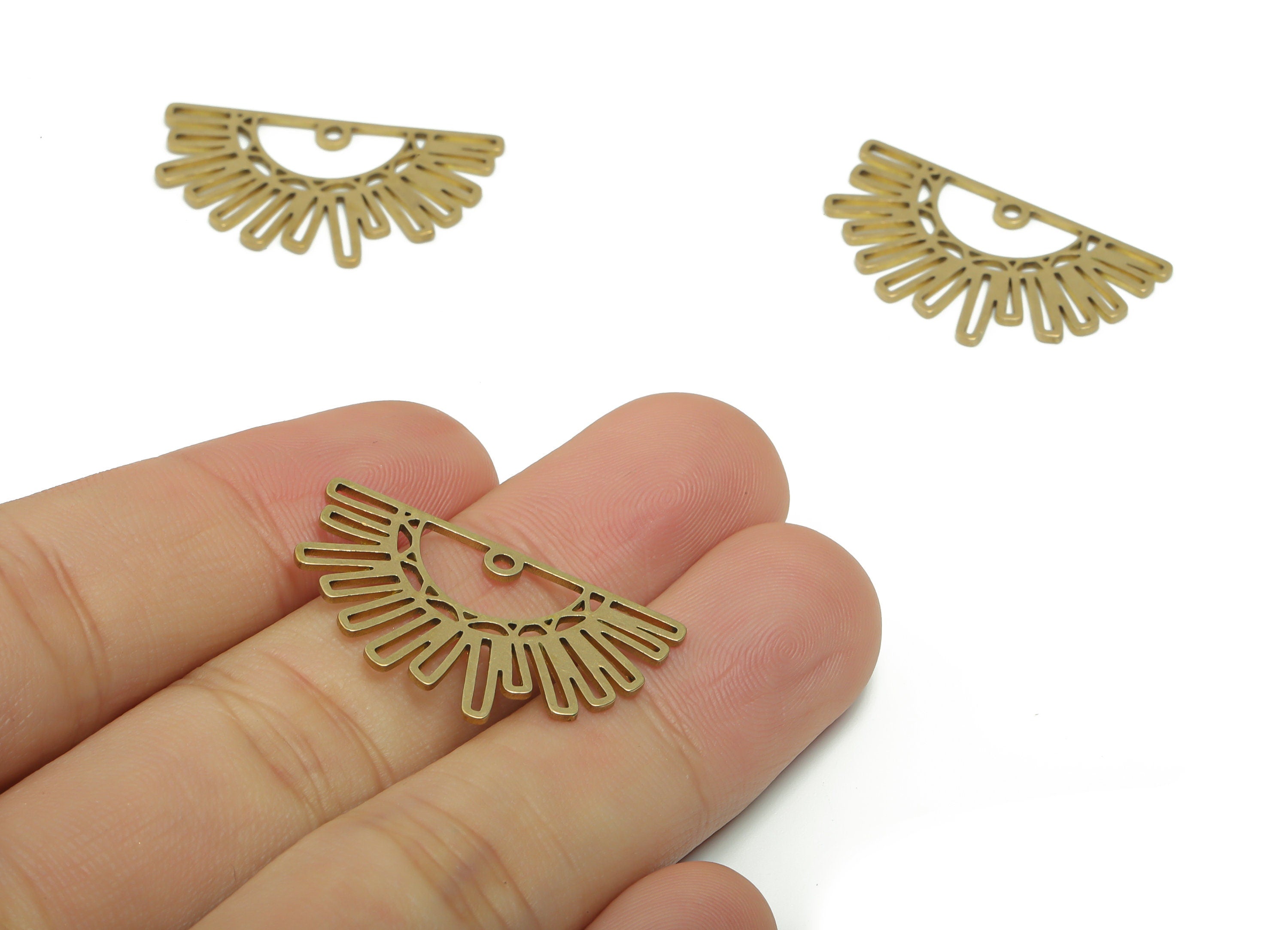 Brass Semicircle Sun Earring Charms - Raw Brass Sun Half Moon Pendant - DIY Jewelry Making Supplies - 29.78x17.24x0.73mm - PPA0715 - DOMEDBAZAAR