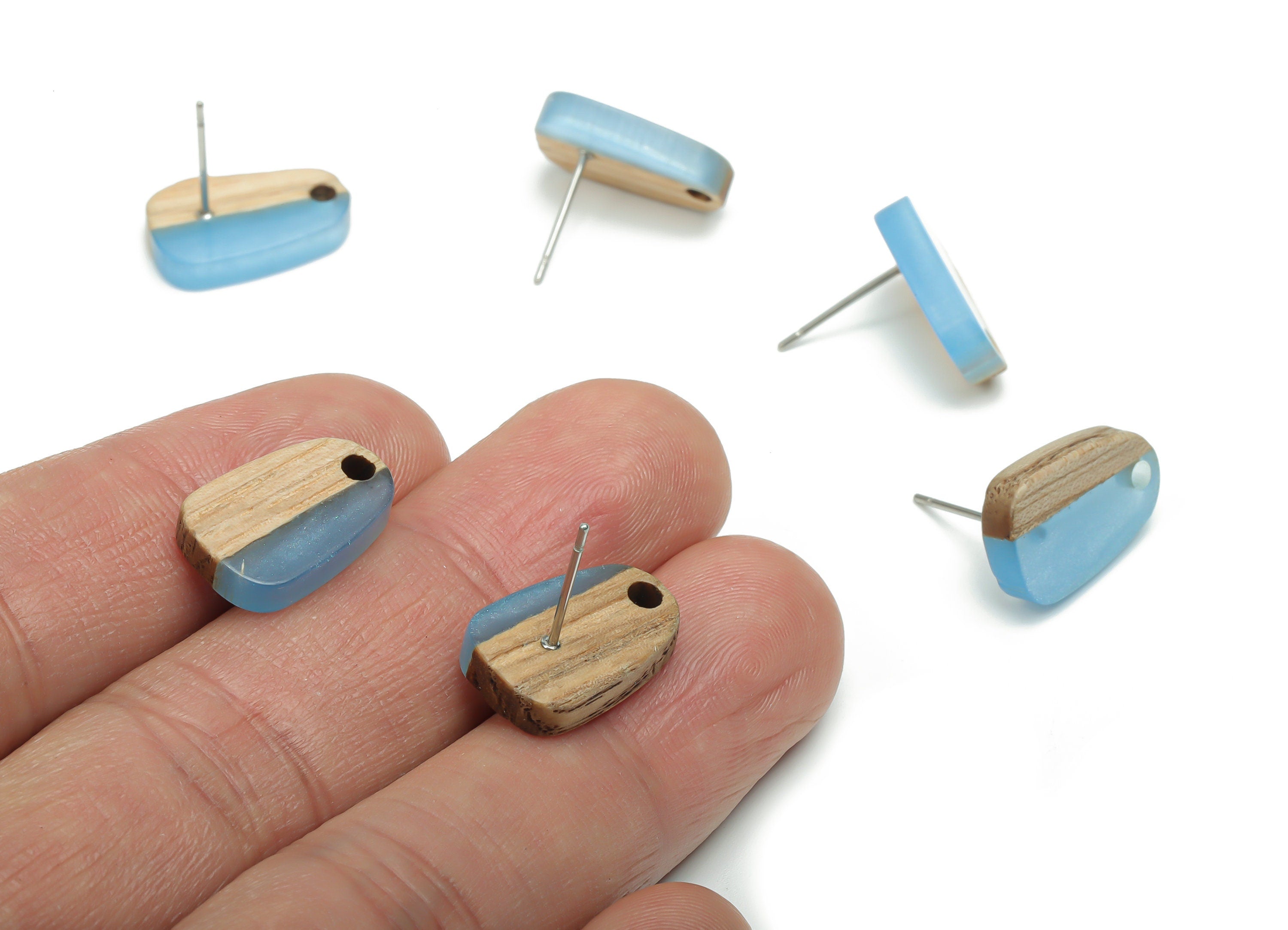 Natural Wood Drop Earring Stud - Resin Drop Earring Post - 316 Surgical Stainless Steel - Jewelry Supplies - 16.08x10.26x2.89mm - BB1166B - DOMEDBAZAAR