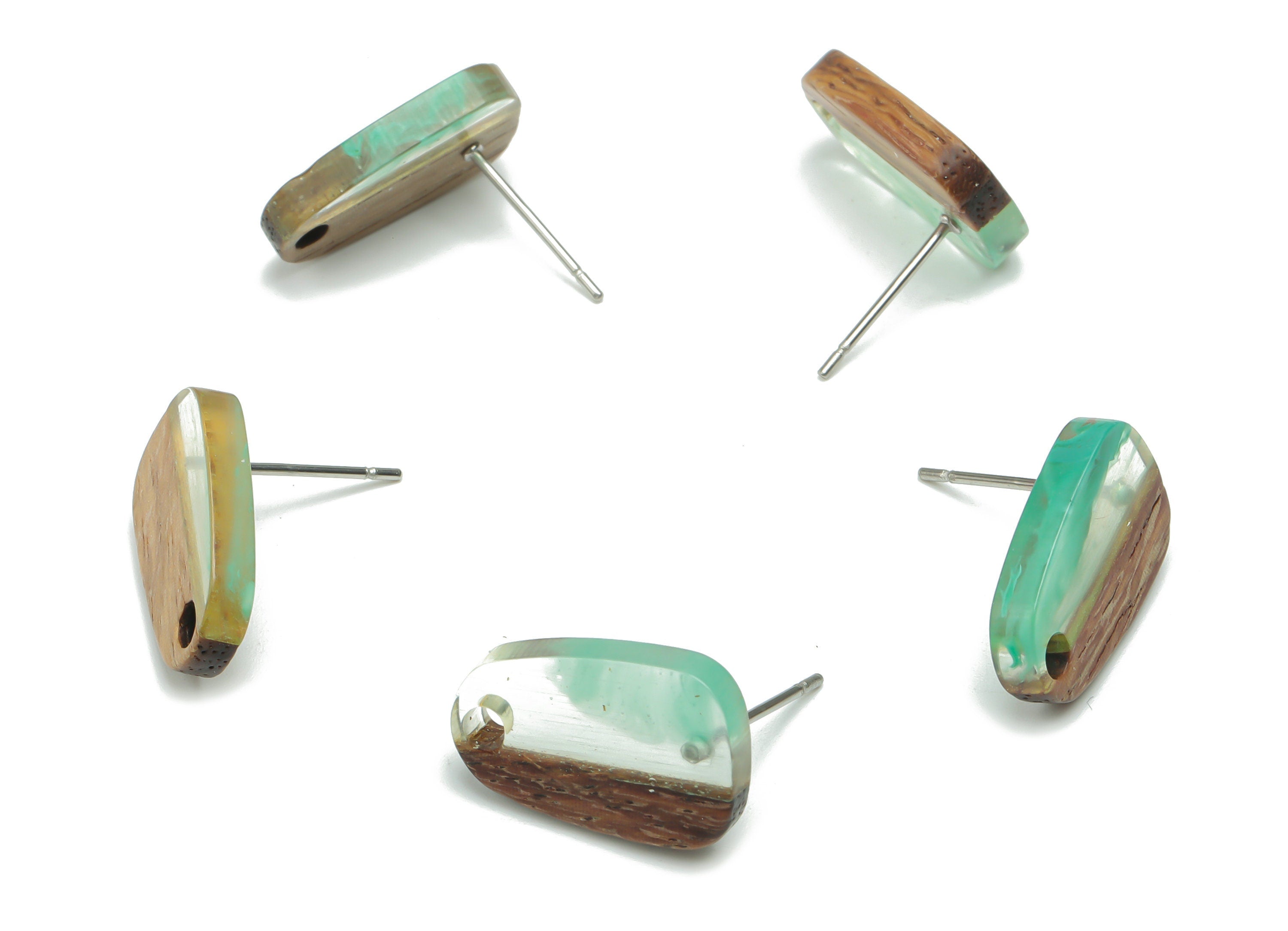Natural Wood Drop Earring Stud - Resin Drop Earring Post - 316 Surgical Stainless Steel - Jewelry Supplies - 16.08x10.26x2.89mm - BB1166D - DOMEDBAZAAR