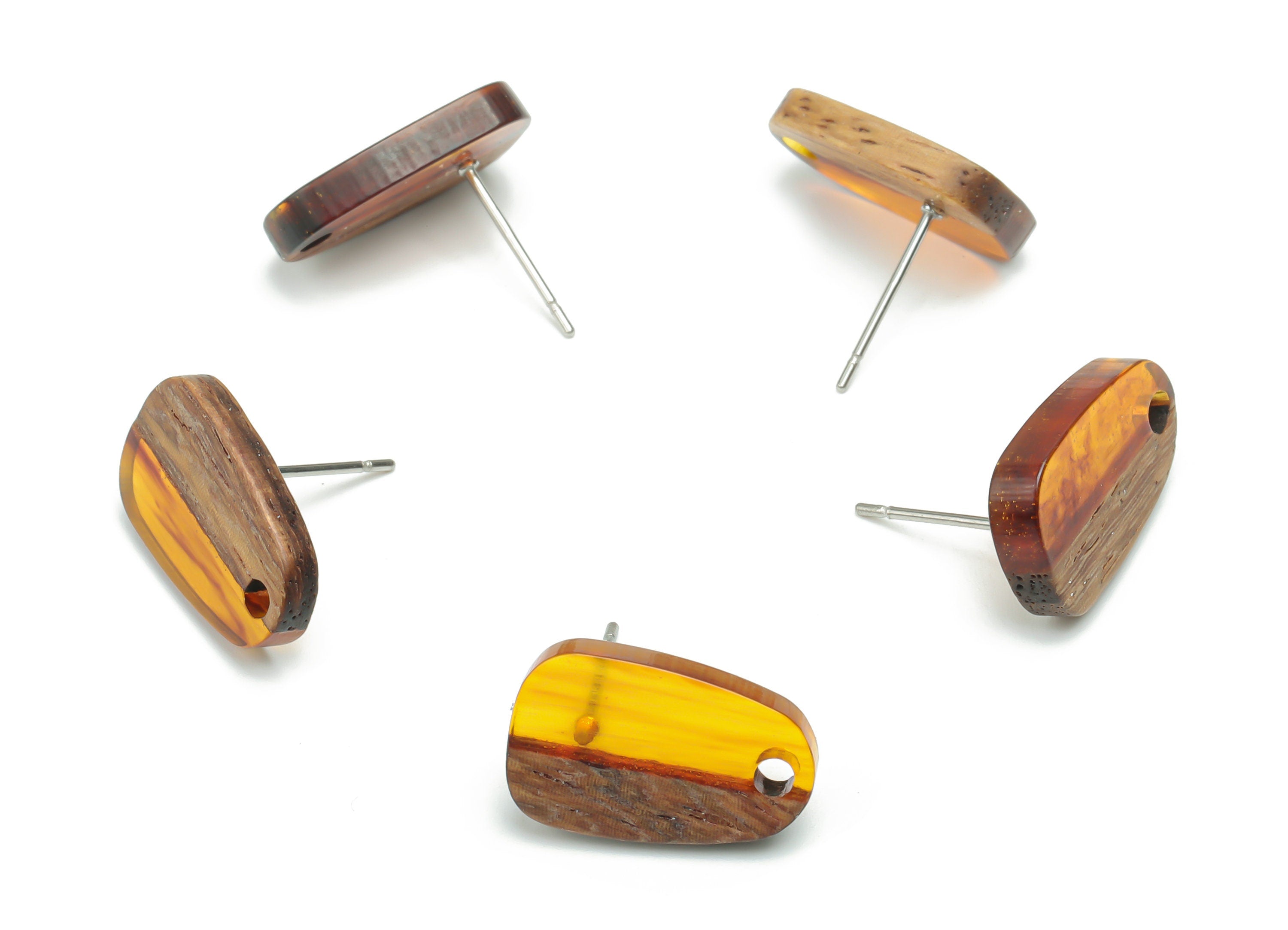 Natural Wood Drop Earring Stud - Resin Drop Earring Post - 316 Surgical Stainless Steel - Jewelry Supplies - 16.08x10.26x2.89mm - BB1166C - DOMEDBAZAAR