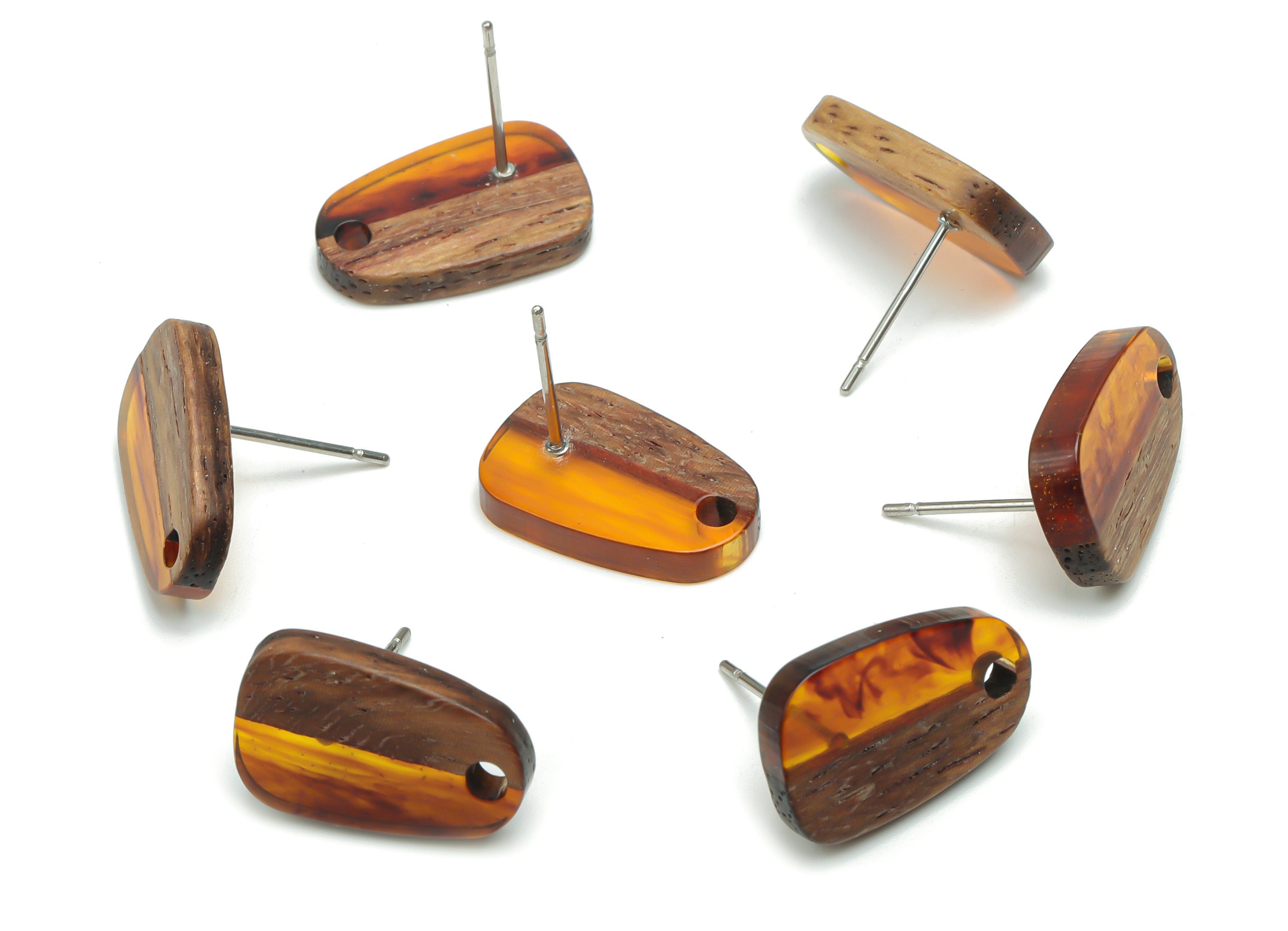 Natural Wood Drop Earring Stud - Resin Drop Earring Post - 316 Surgical Stainless Steel - Jewelry Supplies - 16.08x10.26x2.89mm - BB1166C - DOMEDBAZAAR